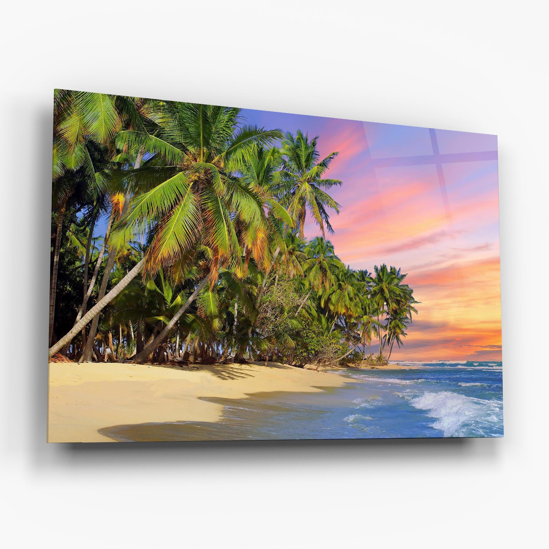 Glasbild Coconut Tree Sunset mockup 6
