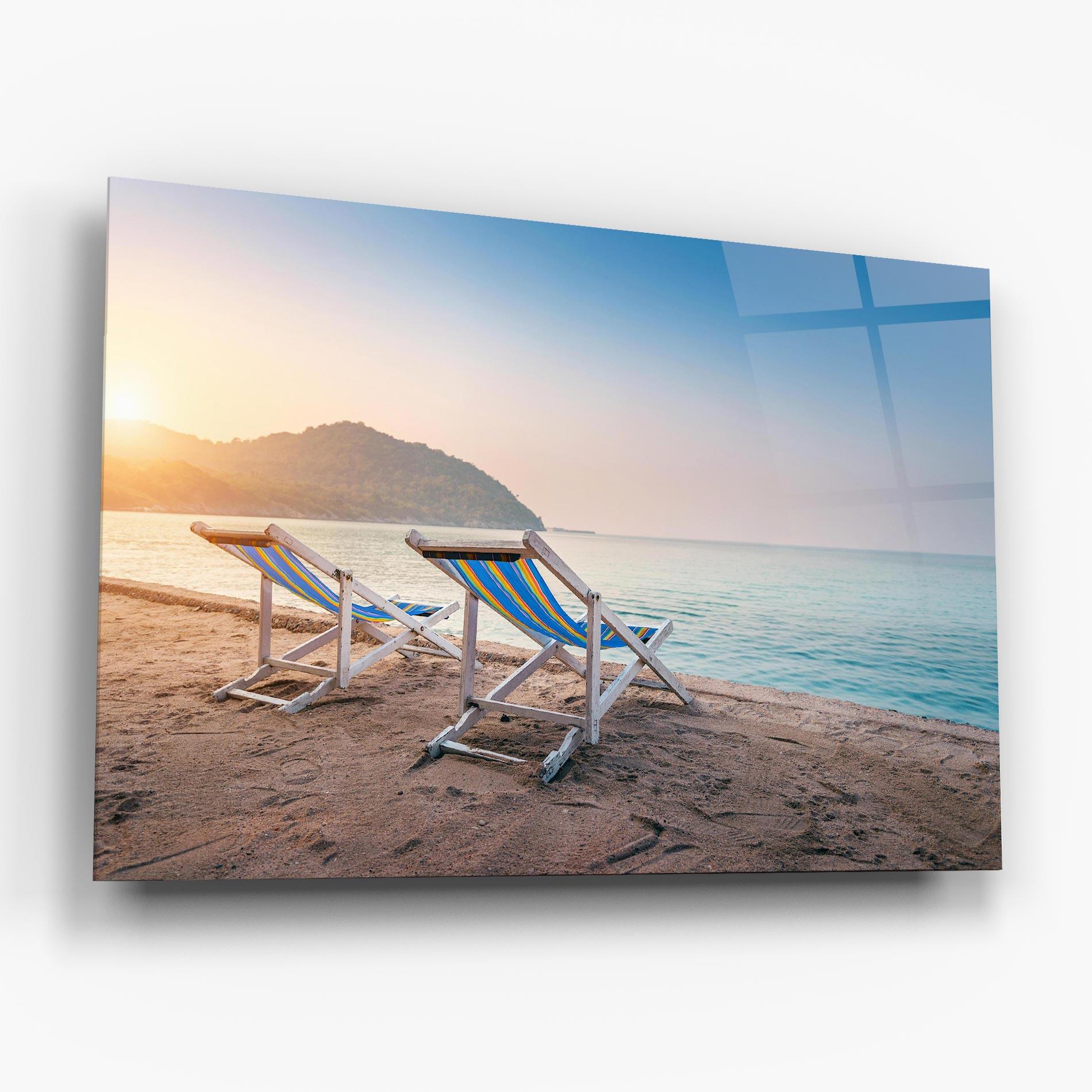 Glasbild Colorful Beach Chairs mockup 6