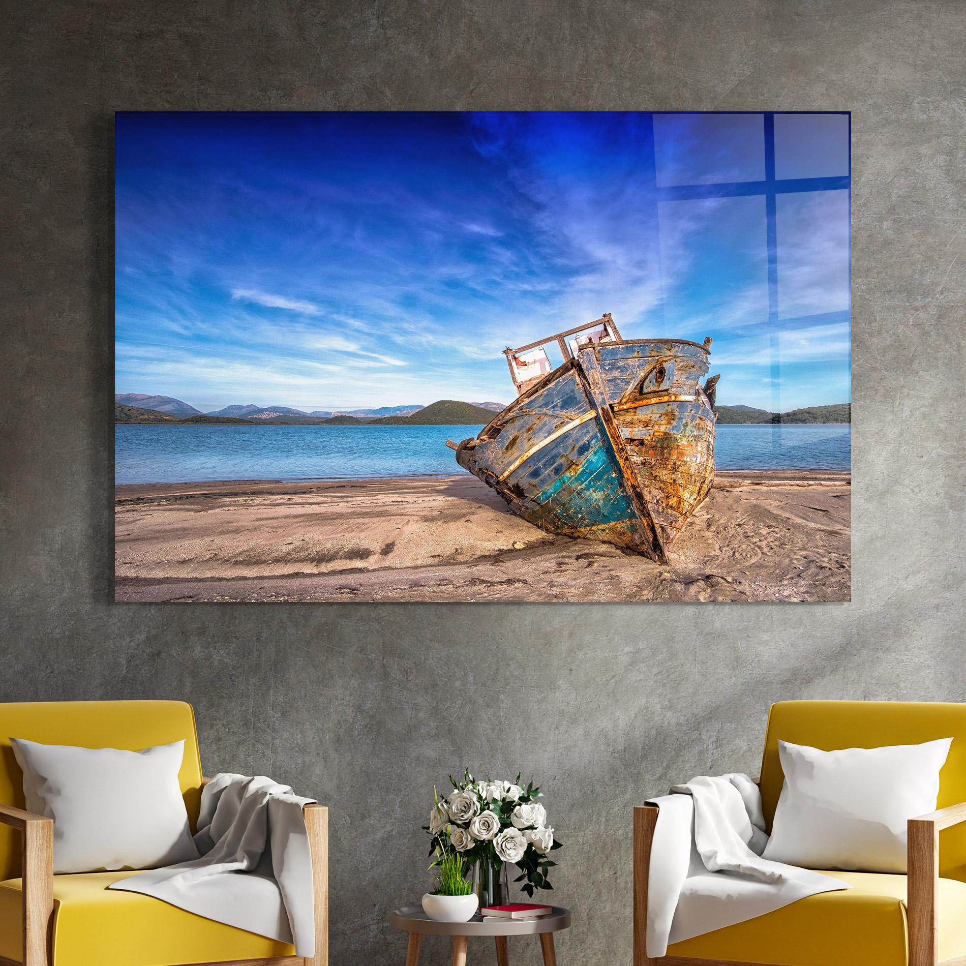 Glasbild Boat Blue Sky mockup 4