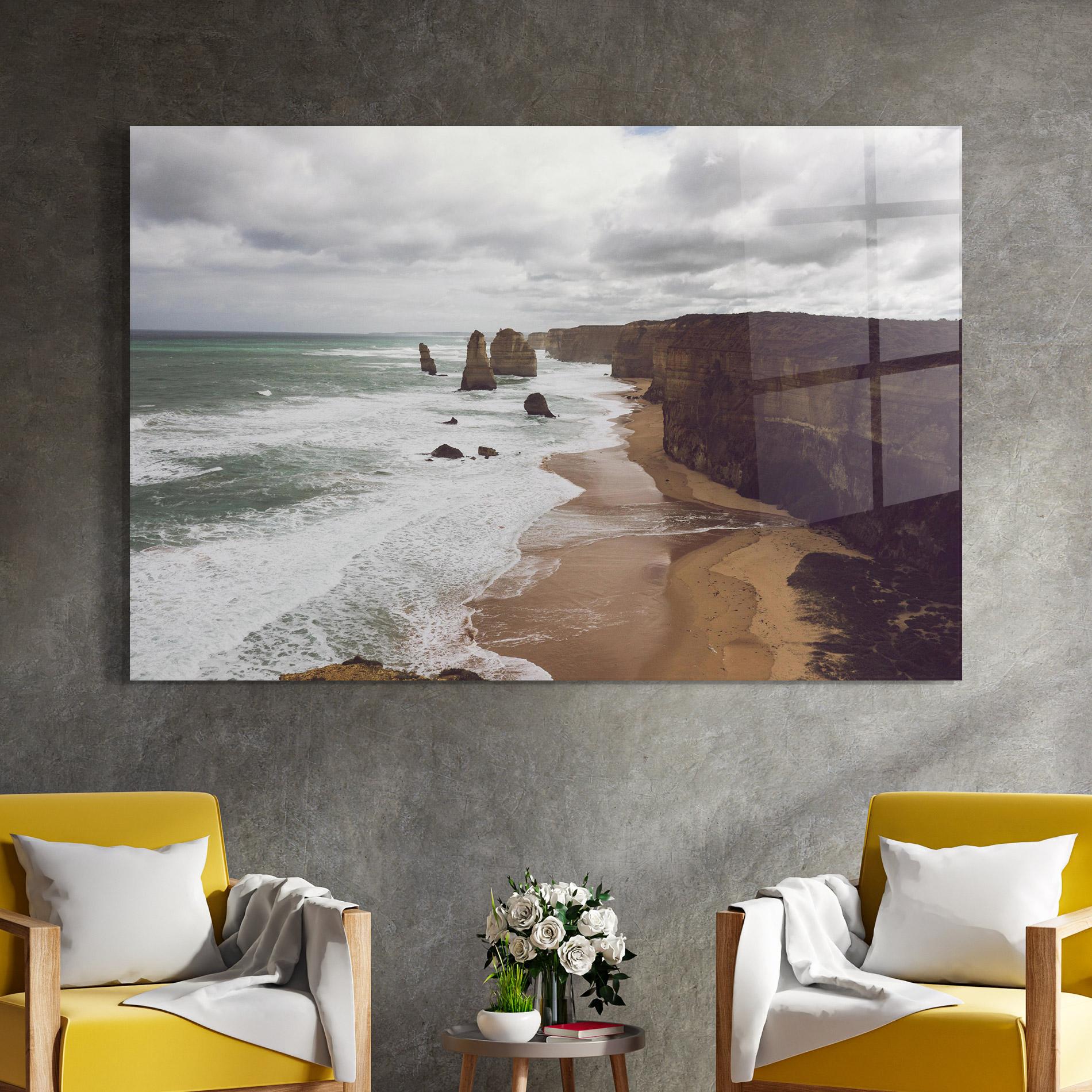 Glasbild Grey Clouds Beach mockup 4