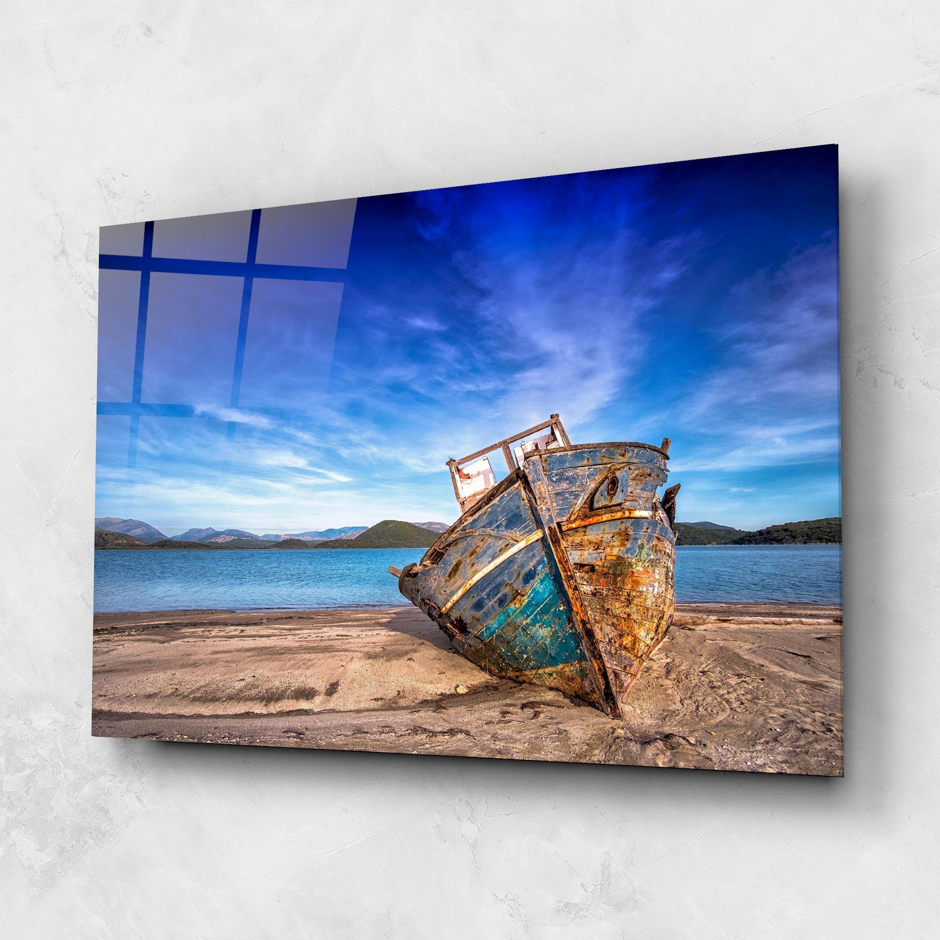 Glasbild Boat Blue Sky mockup 1
