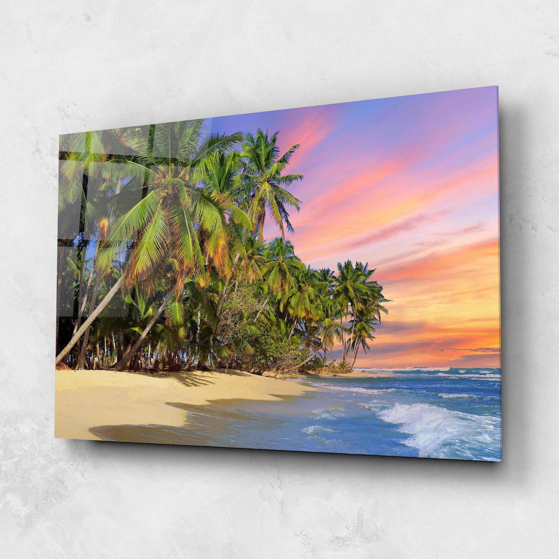 Glasbild Coconut Tree Sunset mockup 1