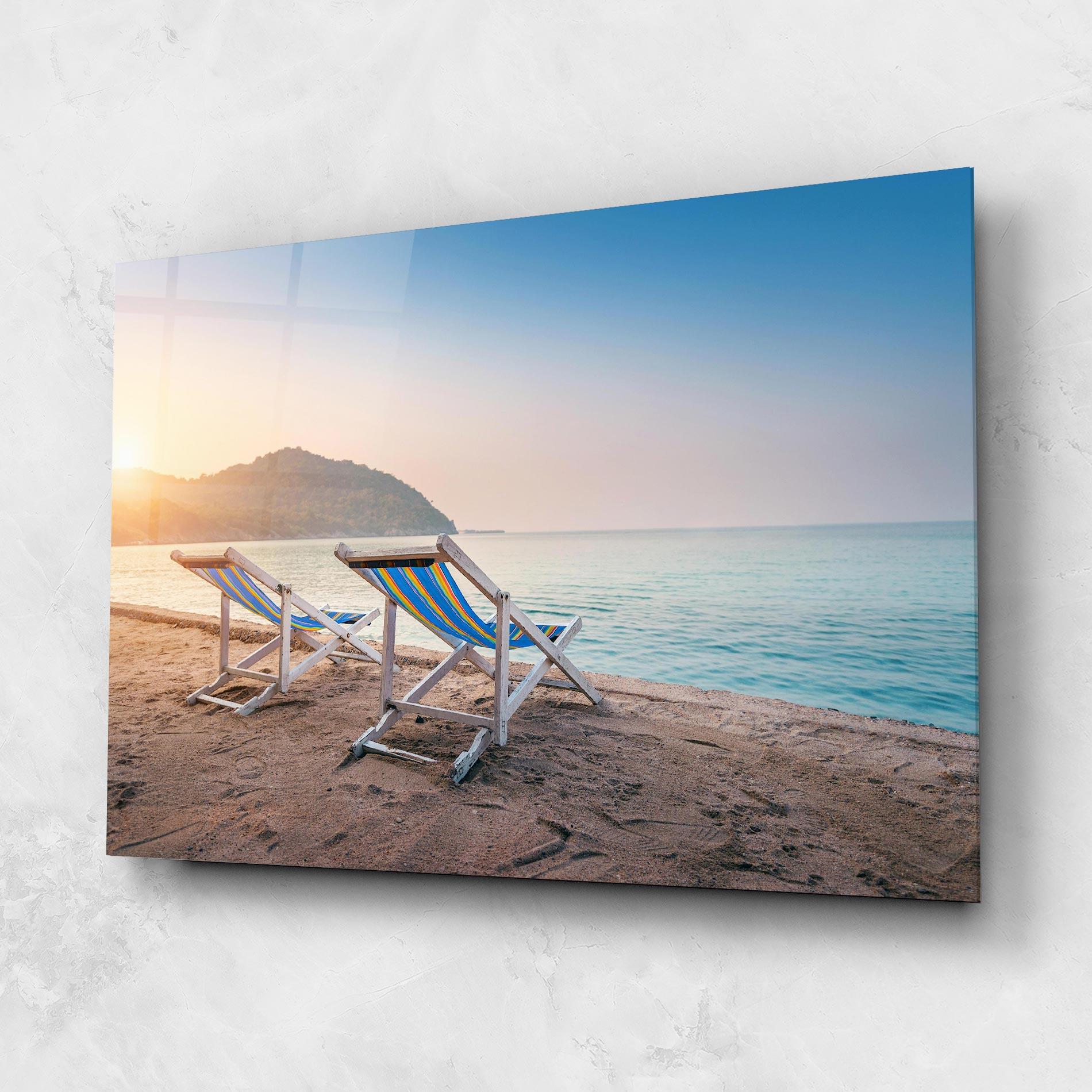 Glasbild Colorful Beach Chairs mockup 1