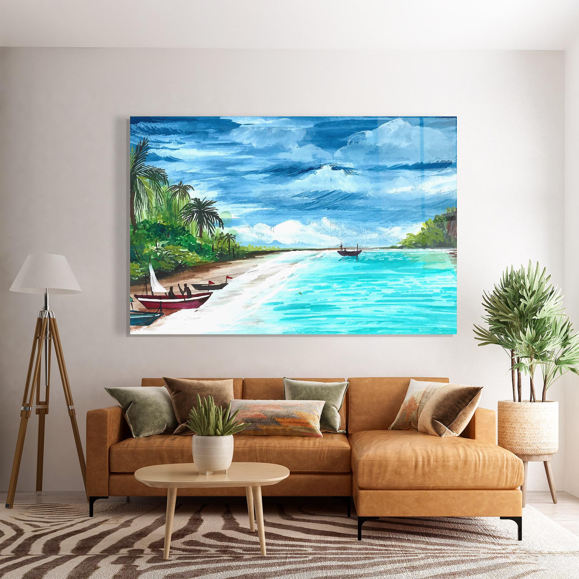 Glasbild Beach Painting Art mockup 7
