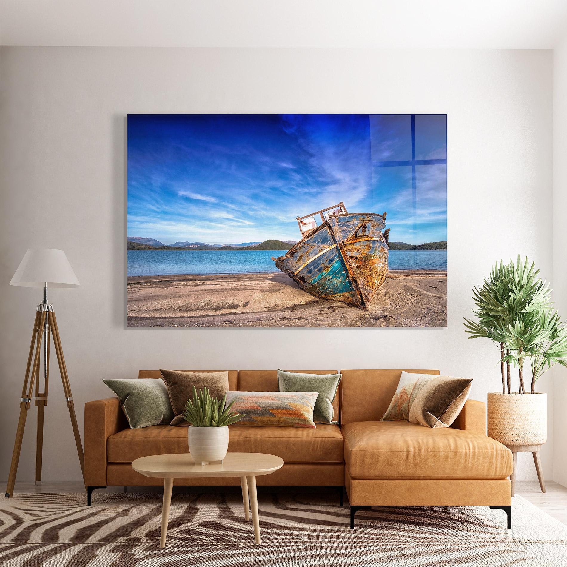 Glasbild Boat Blue Sky mockup 7