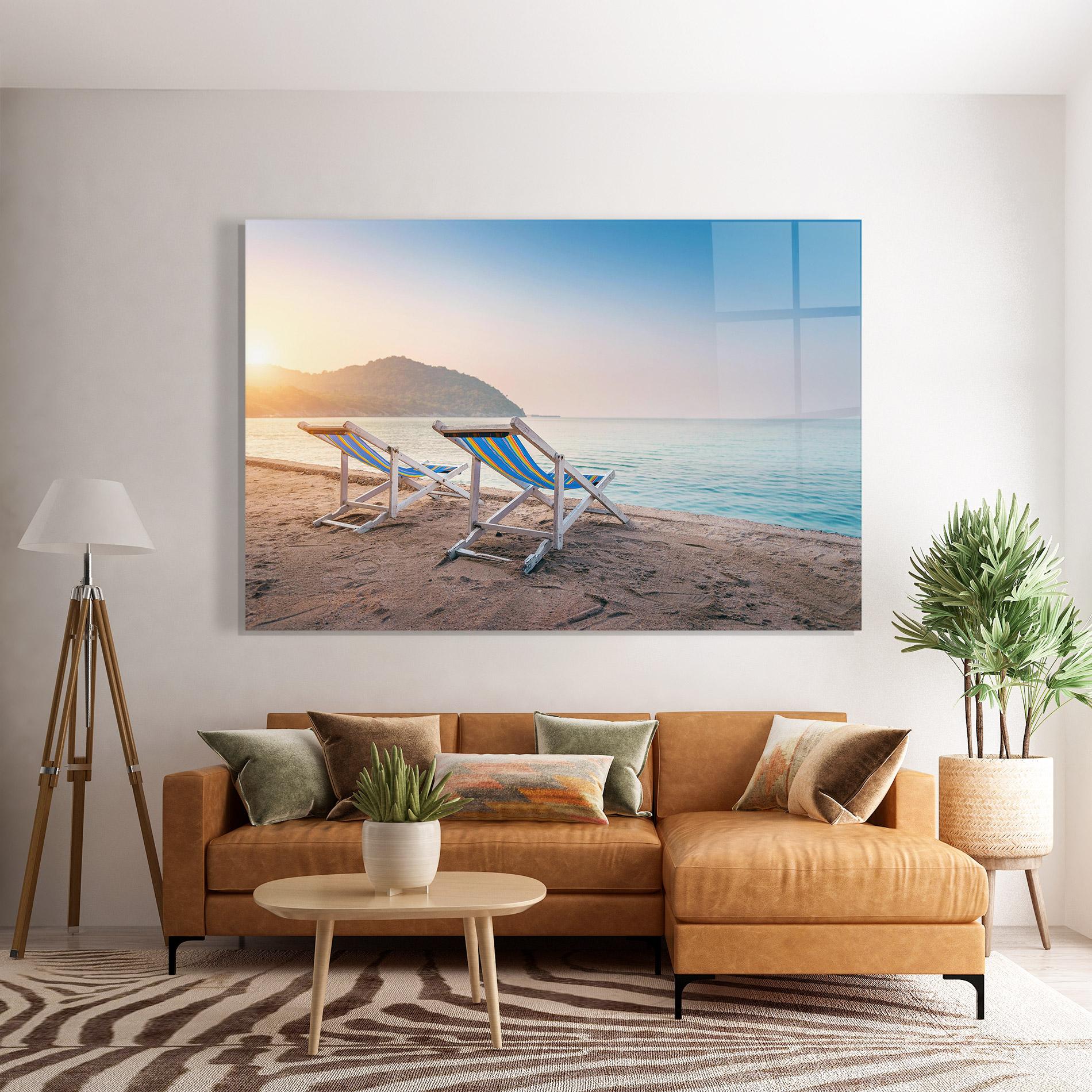 Glasbild Colorful Beach Chairs mockup 7