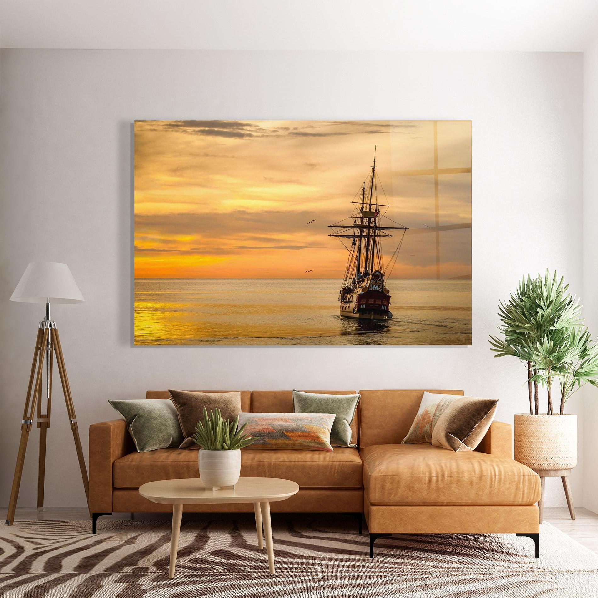Glasbild Sunset Over The Sea mockup 7