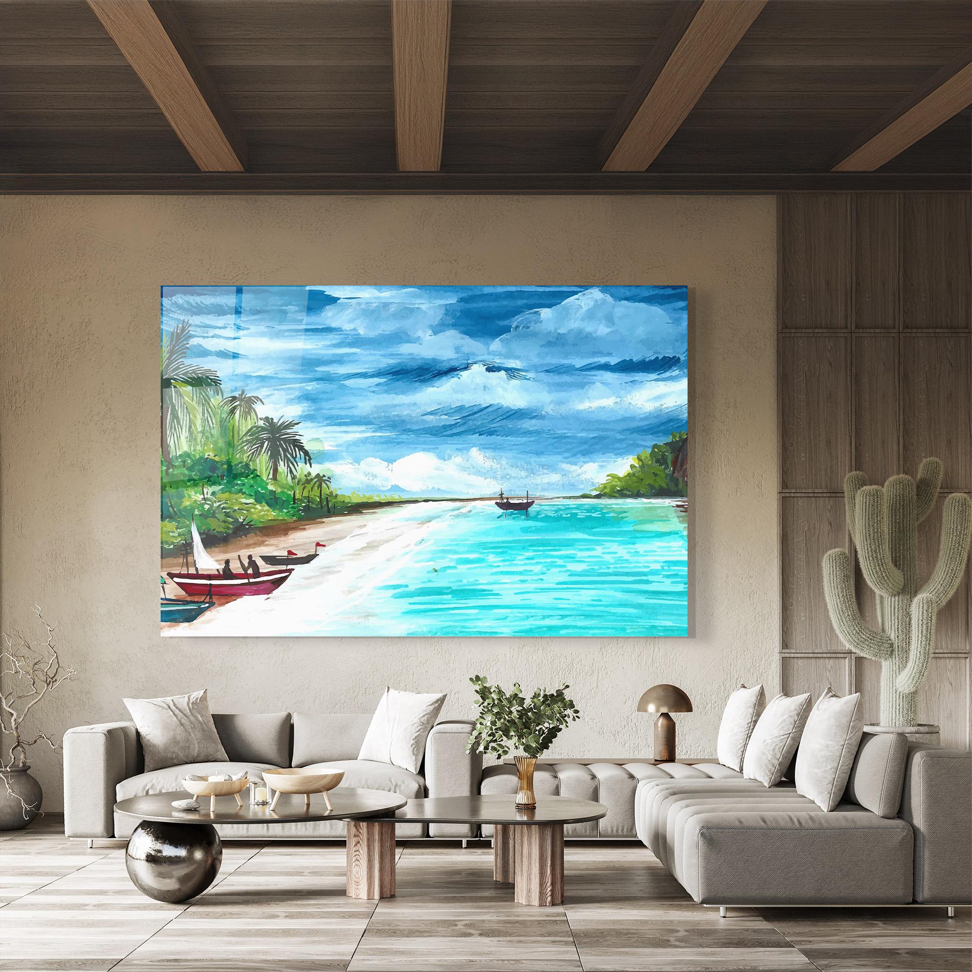 Glasbild Beach Painting Art mockup 8