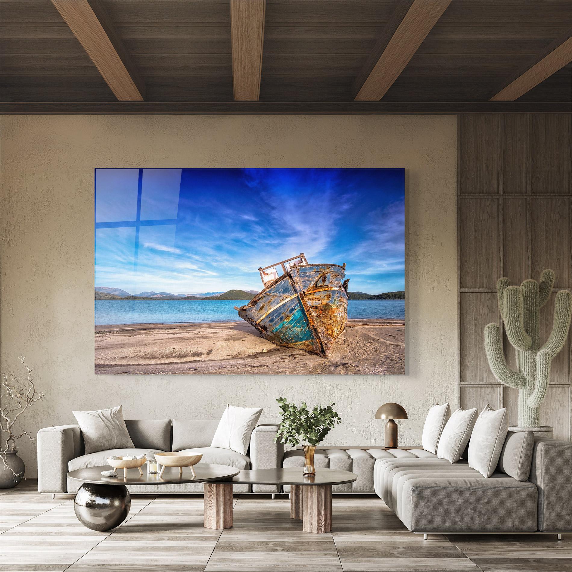 Glasbild Boat Blue Sky mockup 8