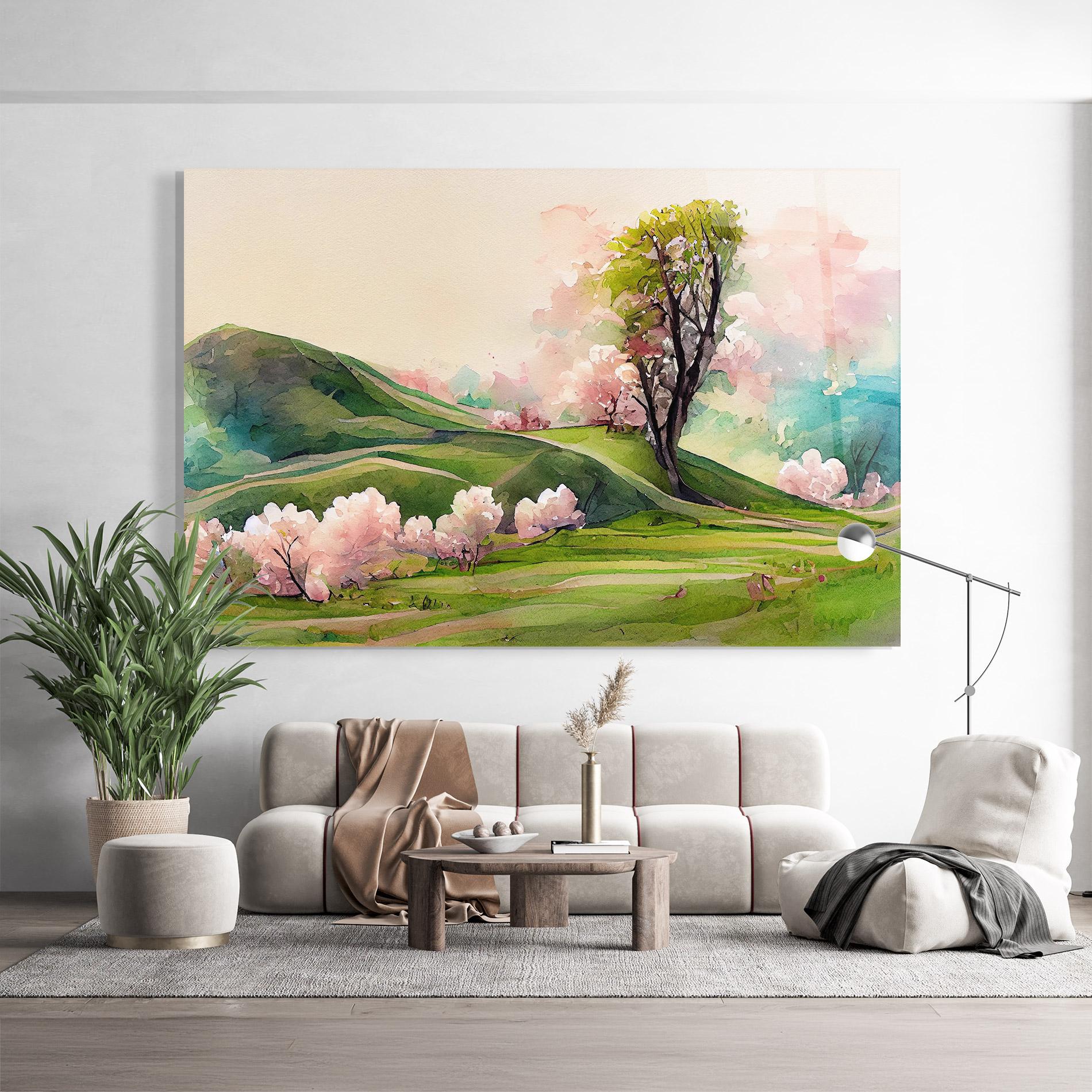 Glasbild Pink Spring Trees mockup 9