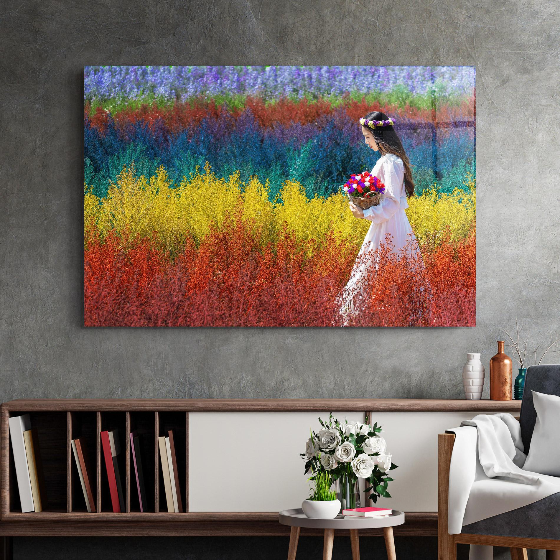 Glasbild Holding Spring Flowers mockup 2