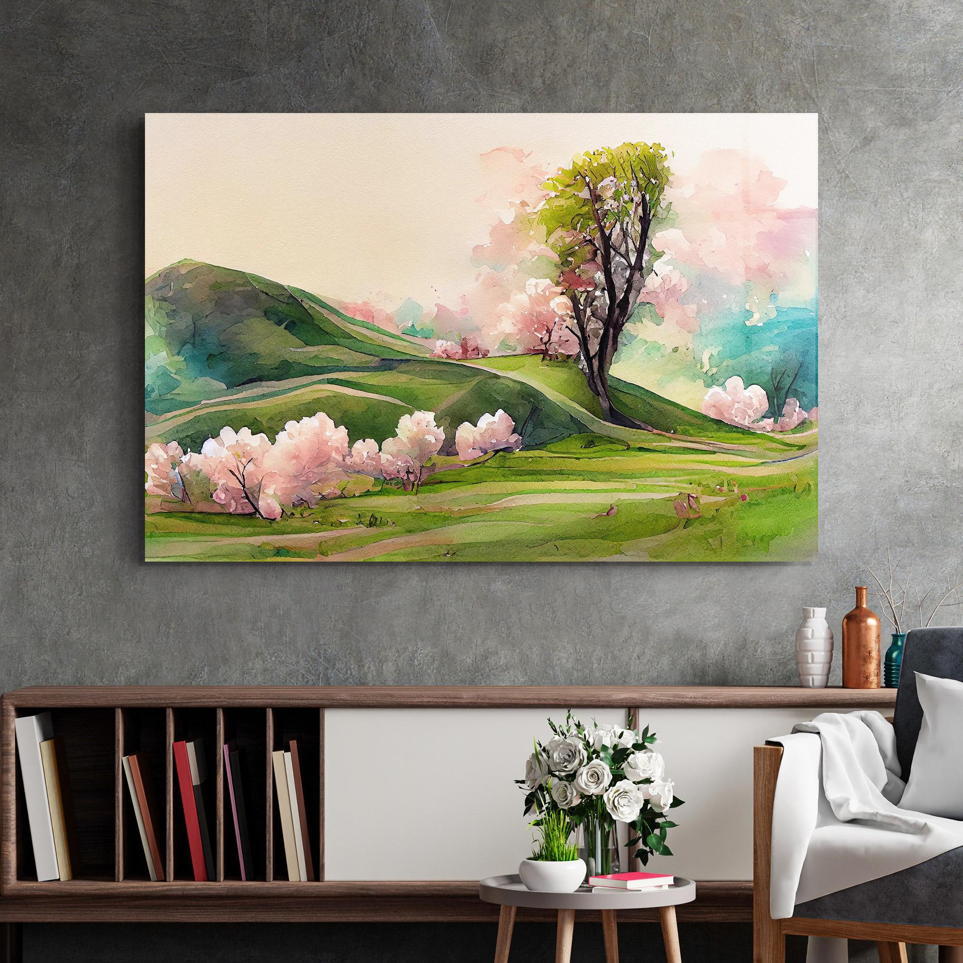 Glasbild Pink Spring Trees mockup 2