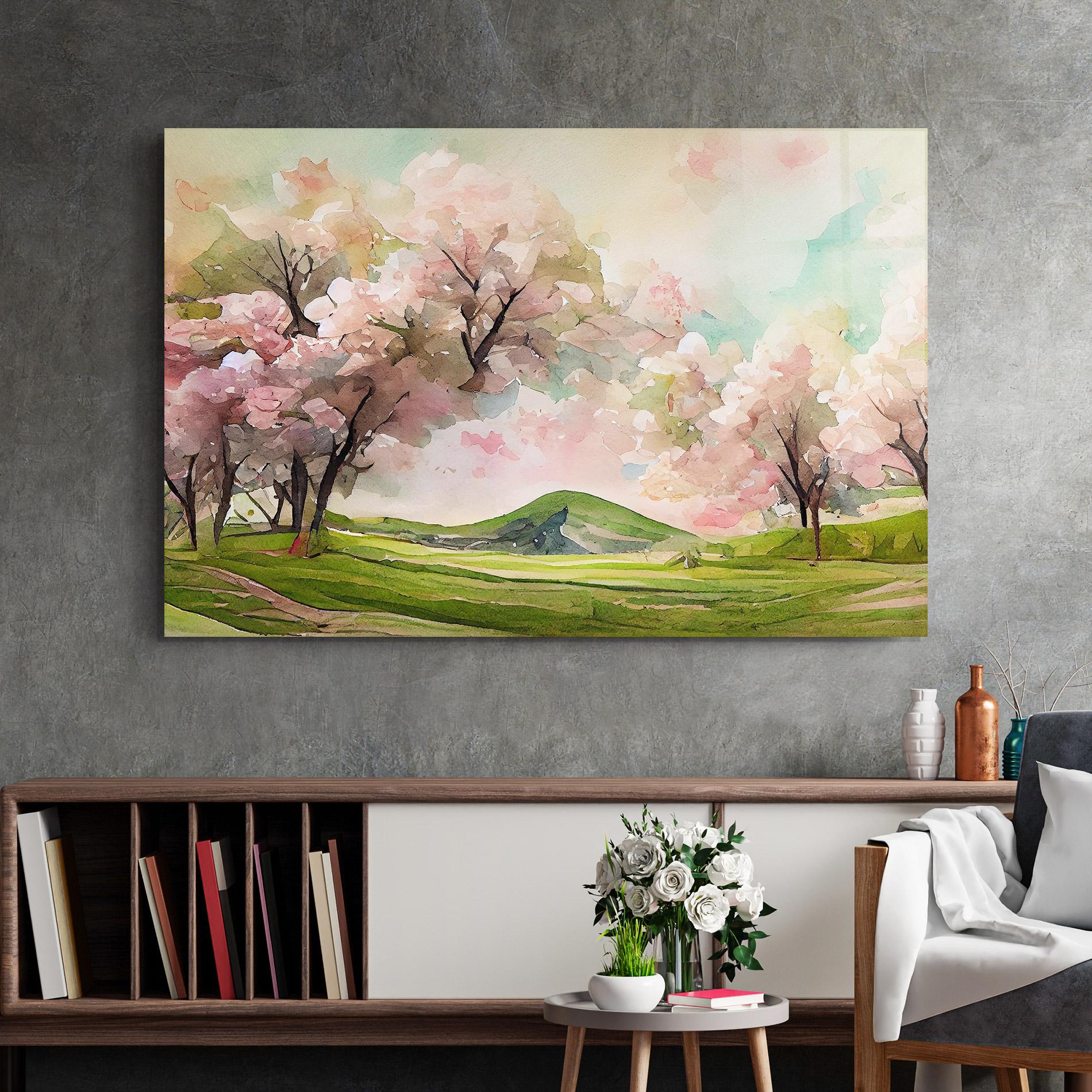 Glasbild Spring Pink Trees mockup 2