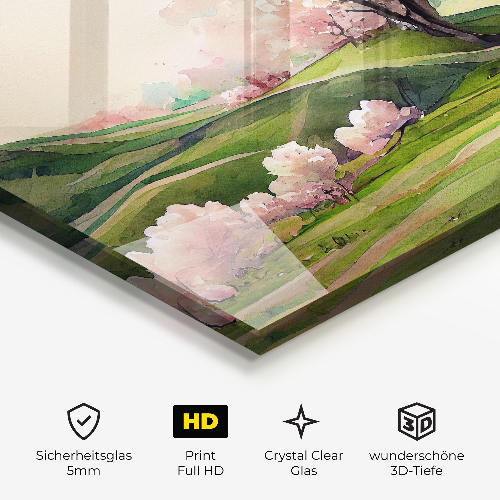 Glasbild Pink Spring Trees mockup 3