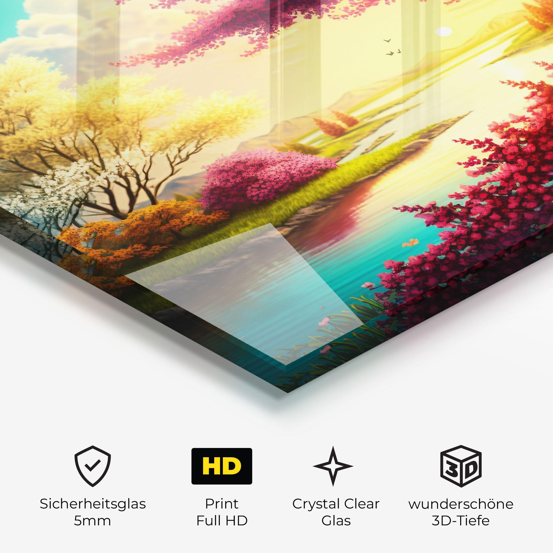 Glasbild Pink Yellow Trees mockup 3