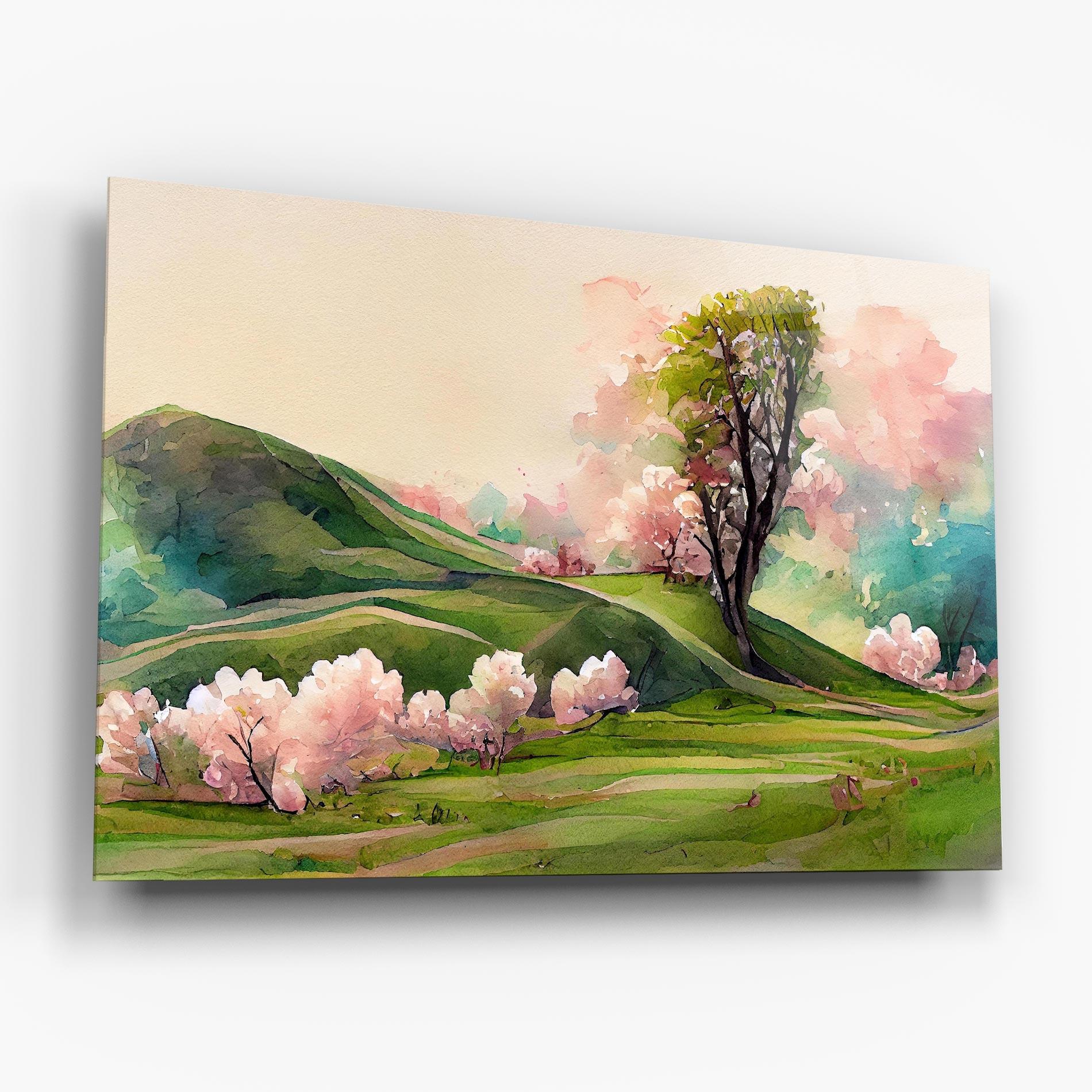 Glasbild Pink Spring Trees mockup 6