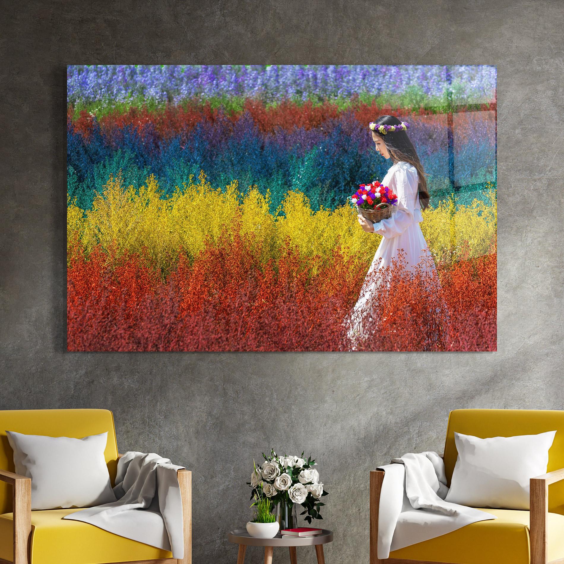 Glasbild Holding Spring Flowers mockup 4