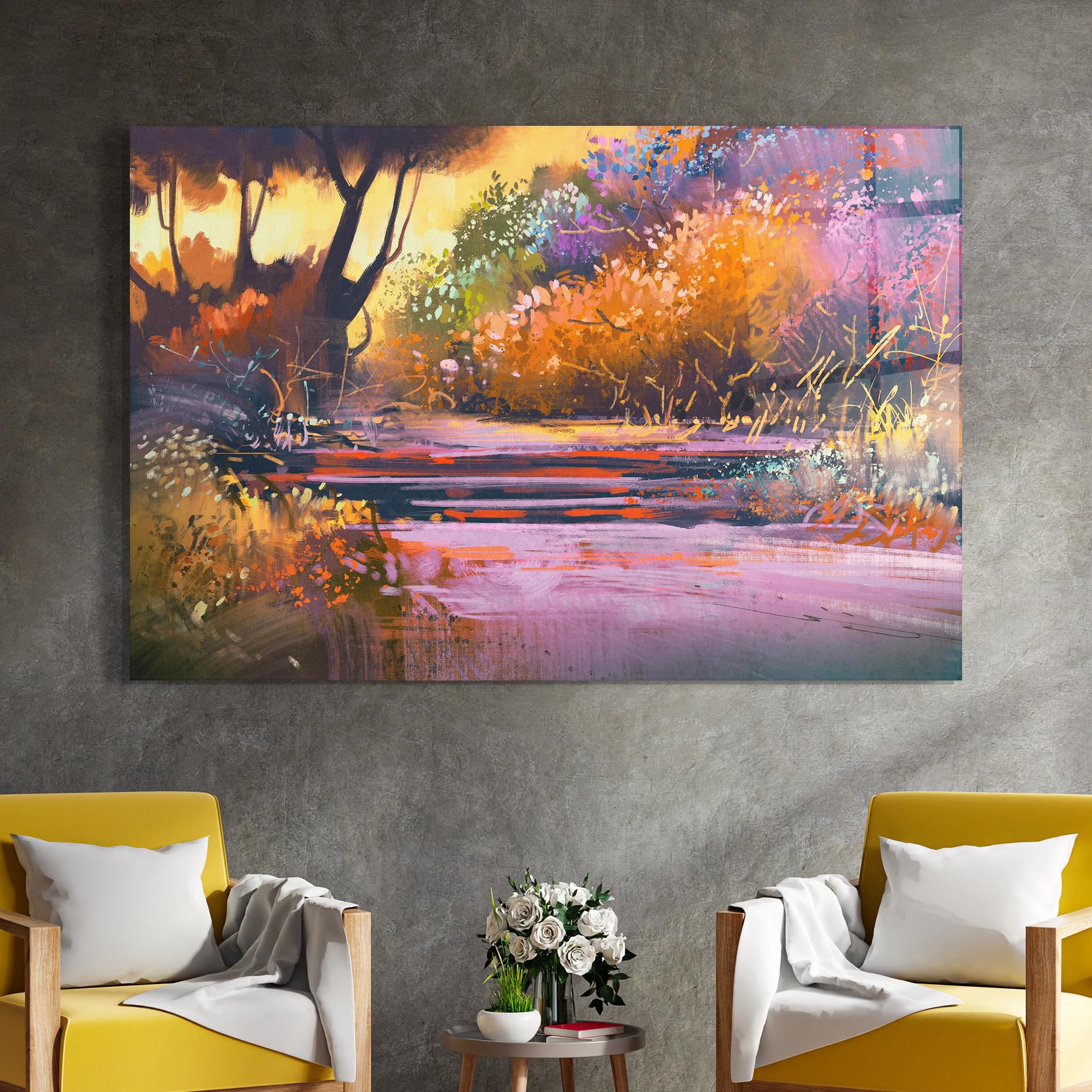 Glasbild Landscape Colorful Trees mockup 4