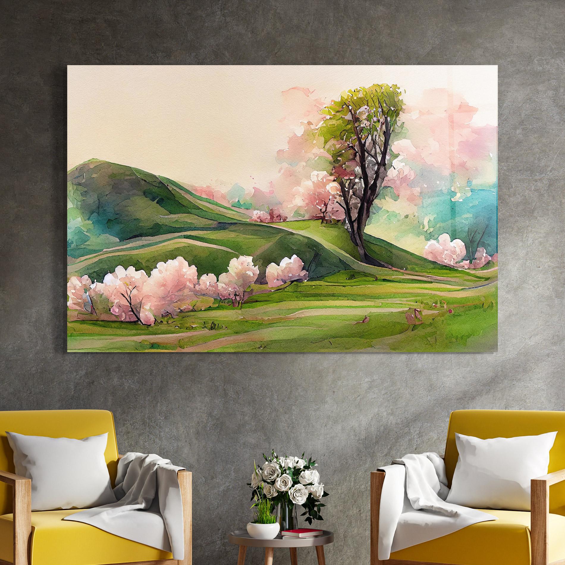 Glasbild Pink Spring Trees mockup 4