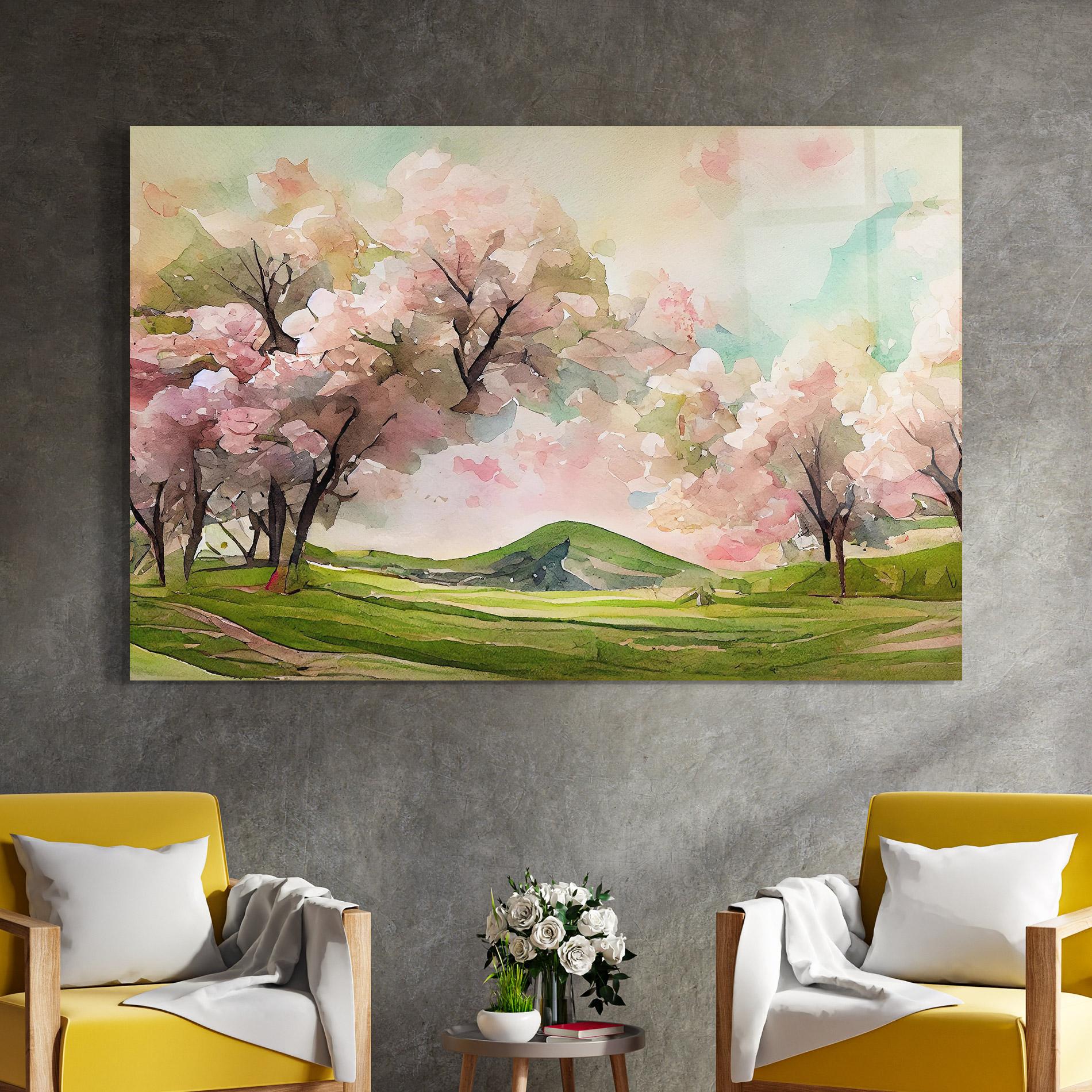 Glasbild Spring Pink Trees mockup 4