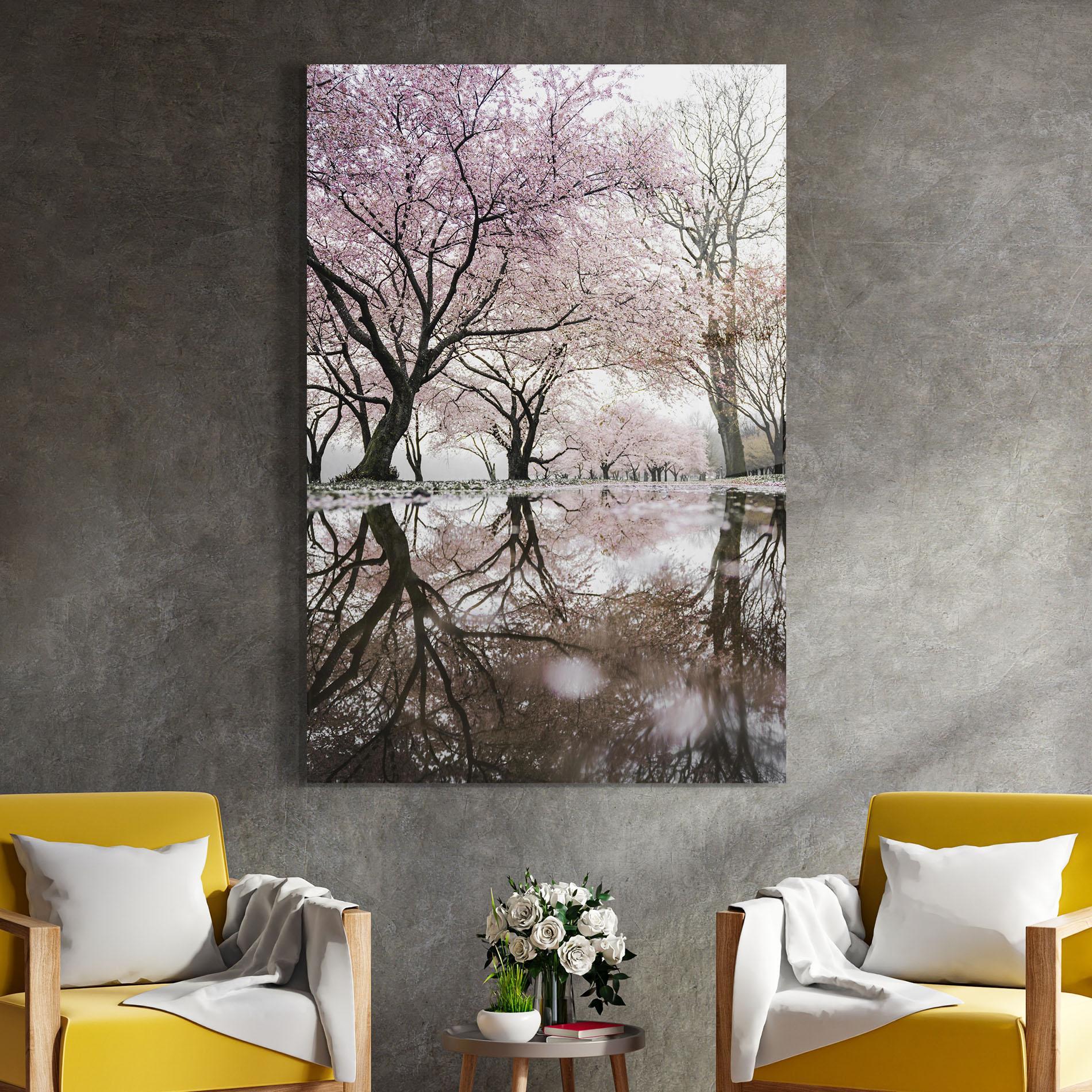 Glasbild Pretty Pink Spring Tree mockup 4