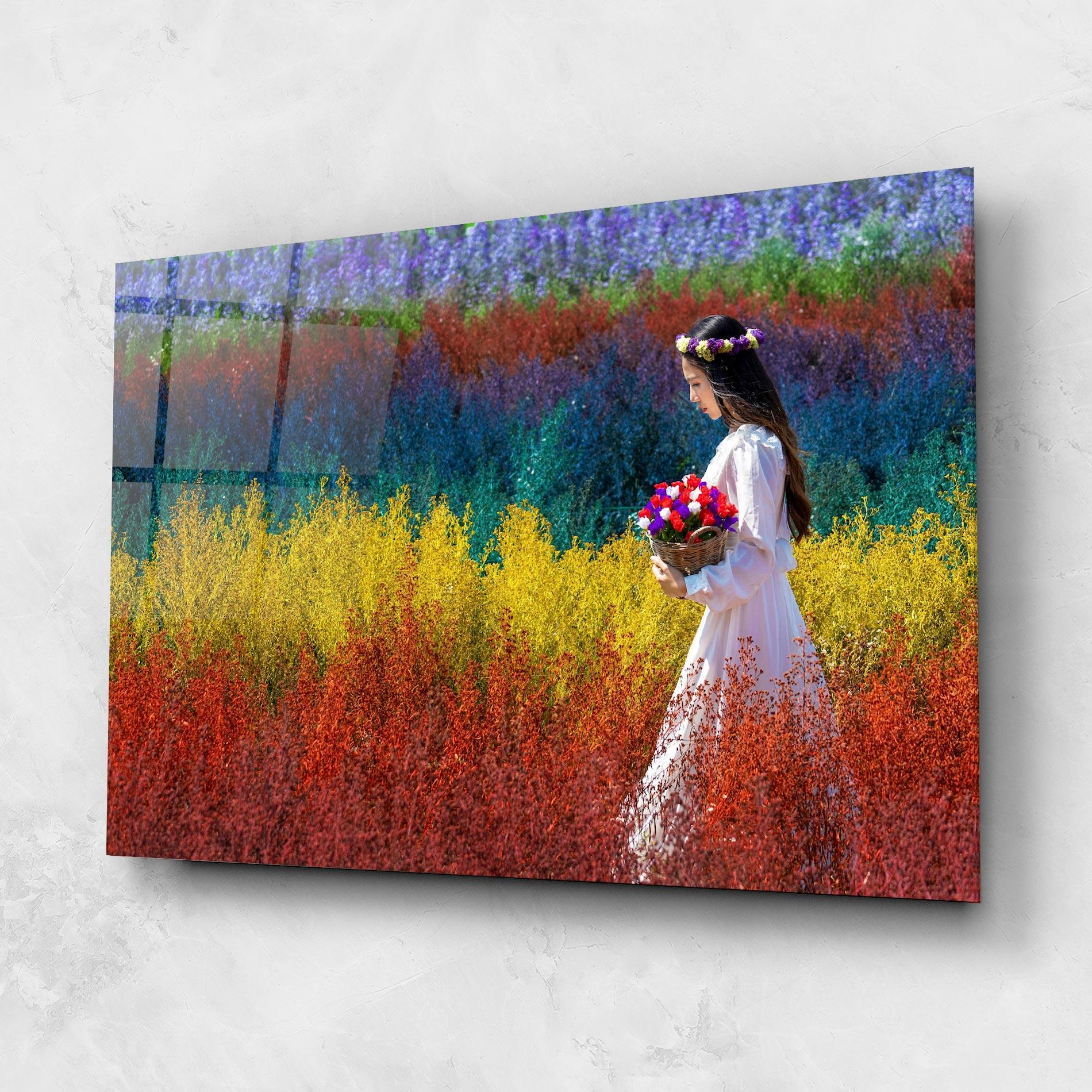 Glasbild Holding Spring Flowers mockup 1