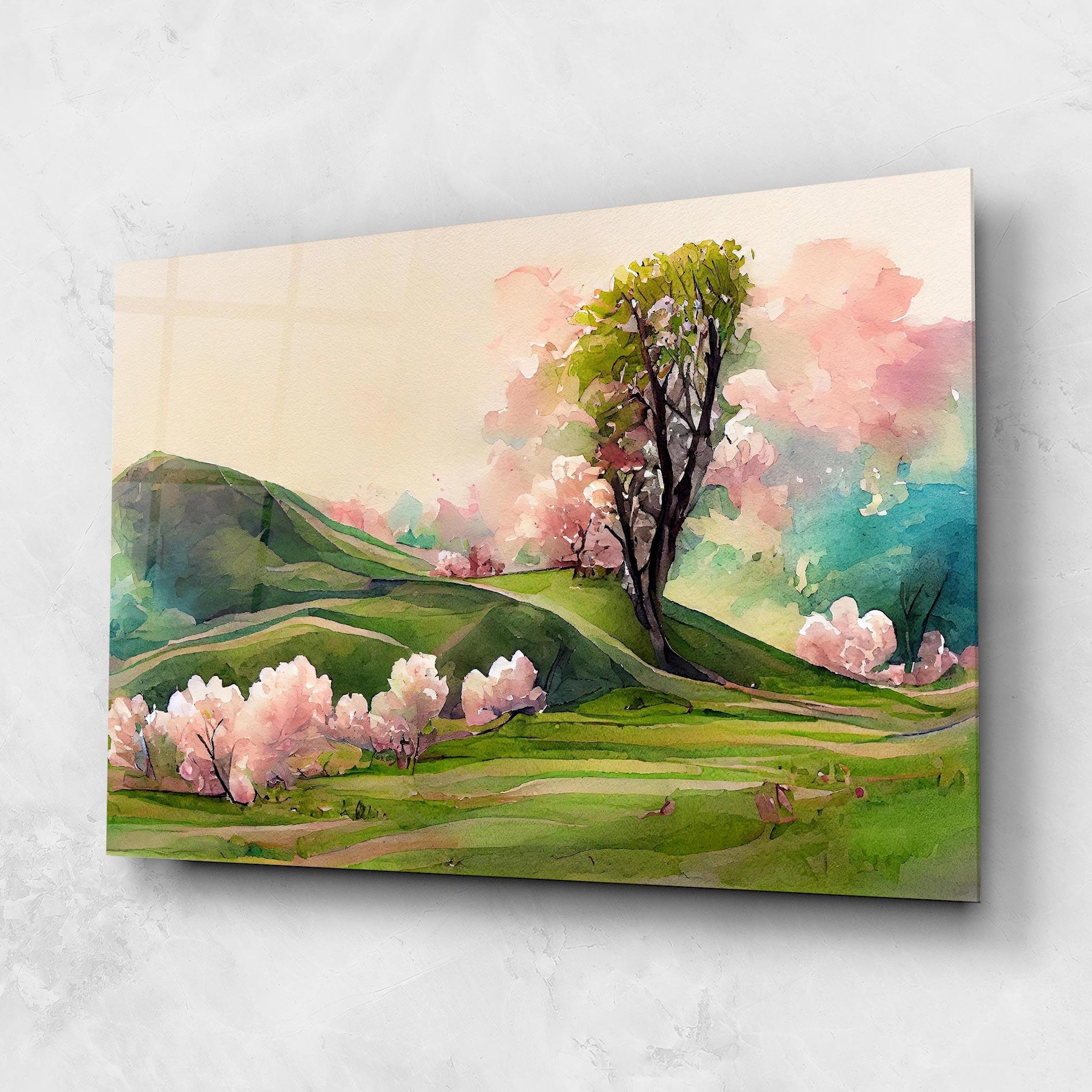 Glasbild Pink Spring Trees mockup 1