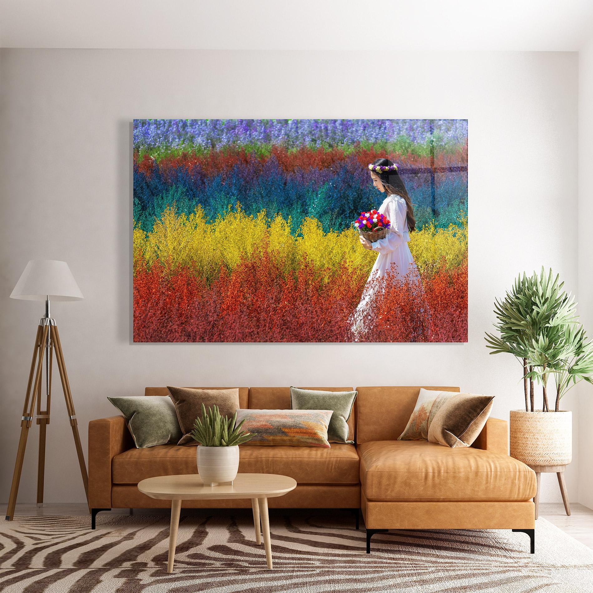 Glasbild Holding Spring Flowers mockup 7