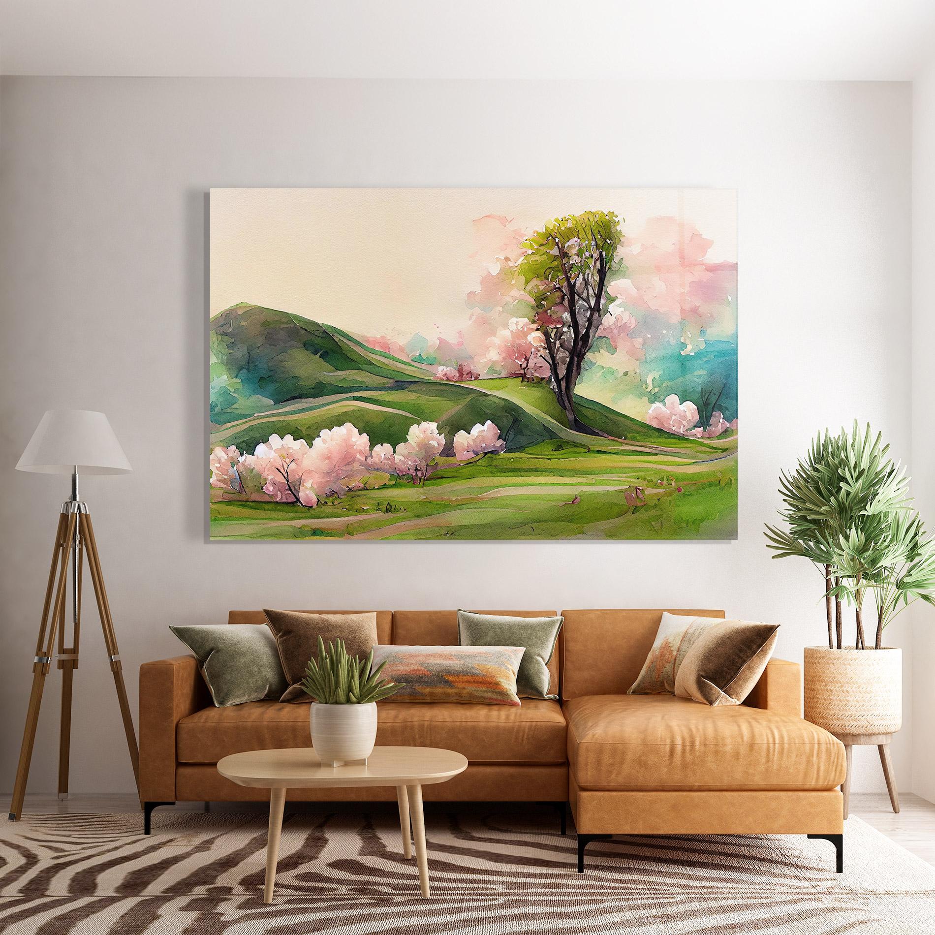 Glasbild Pink Spring Trees mockup 7