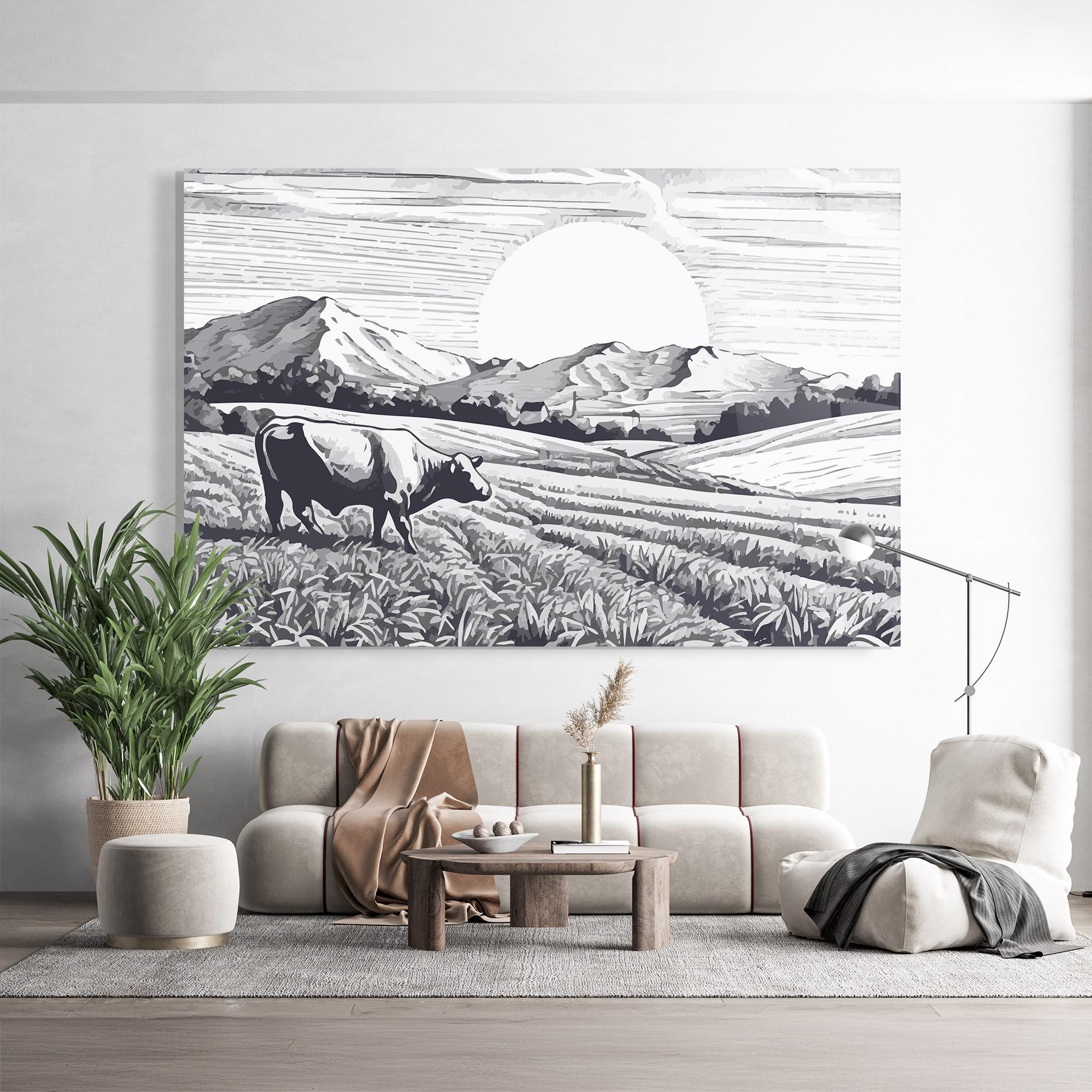 Glasbild Cow Grey Ink mockup 9