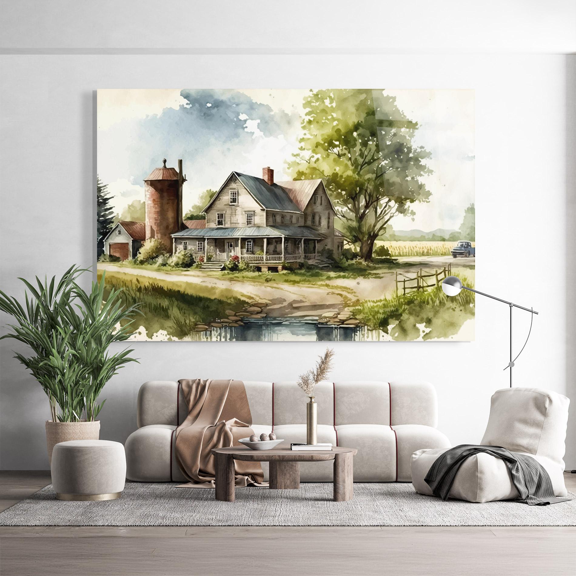 Glasbild Farm Blue Car mockup 9