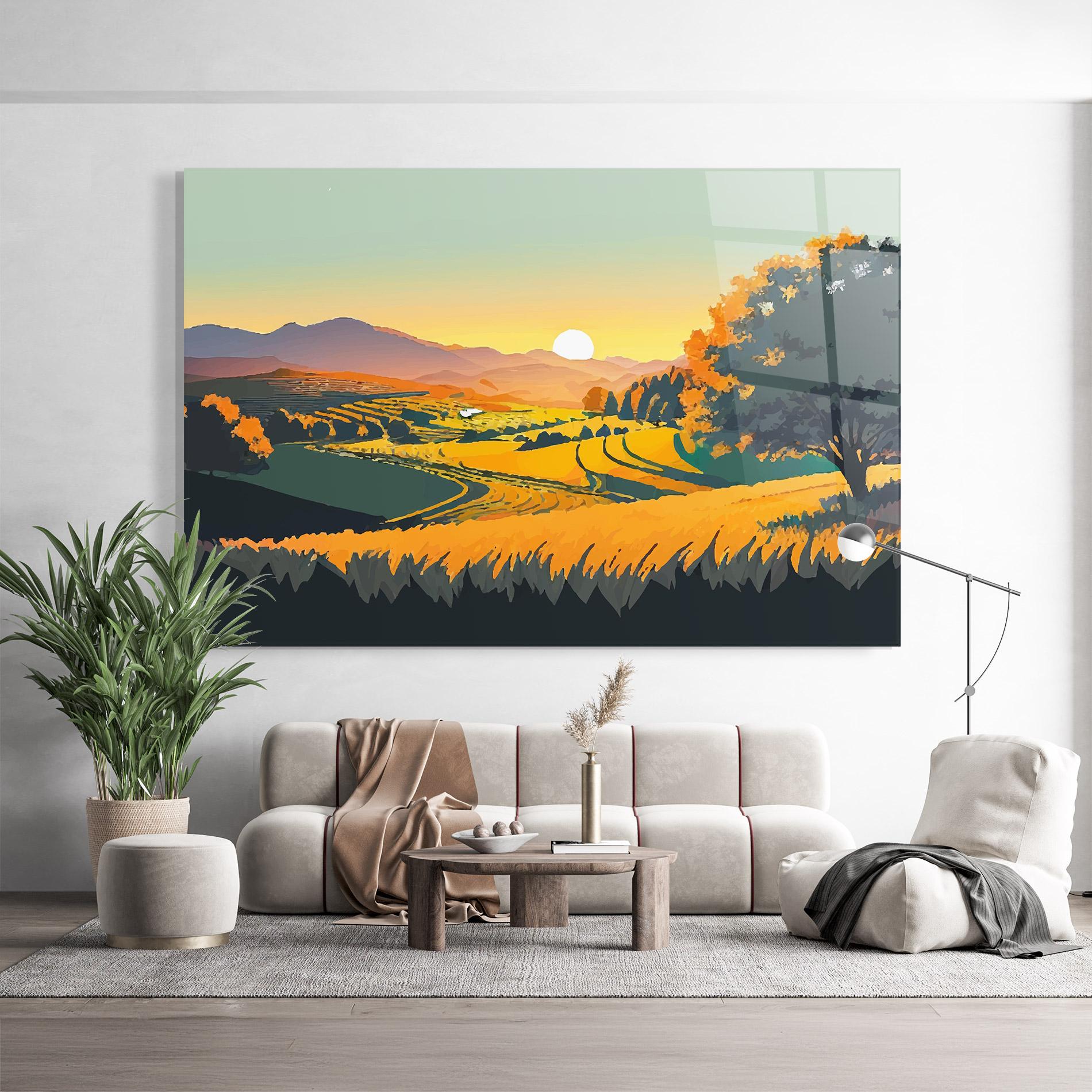 Glasbild Rural Sunset Field mockup 9