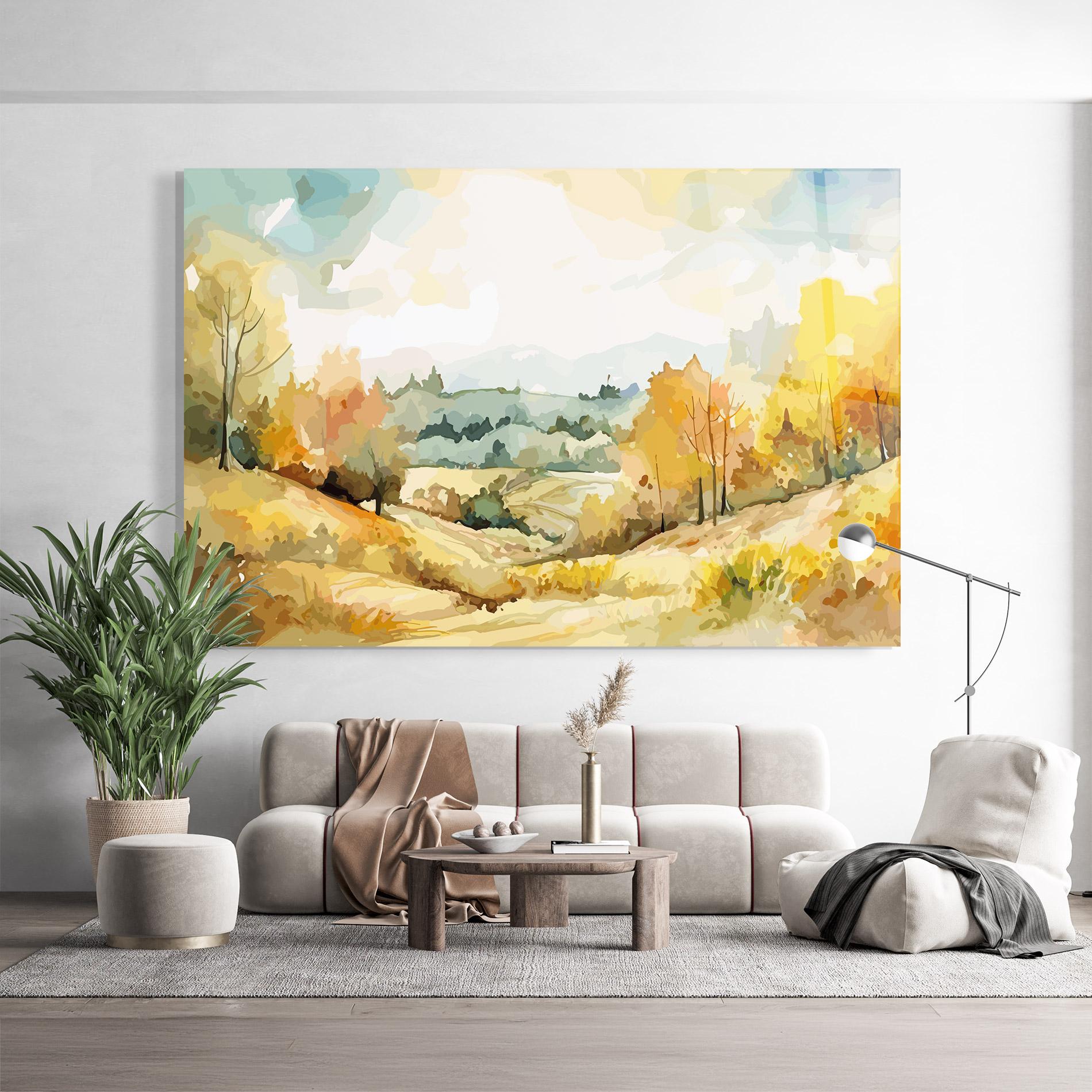 Glasbild Yellow Rural Trees mockup 9