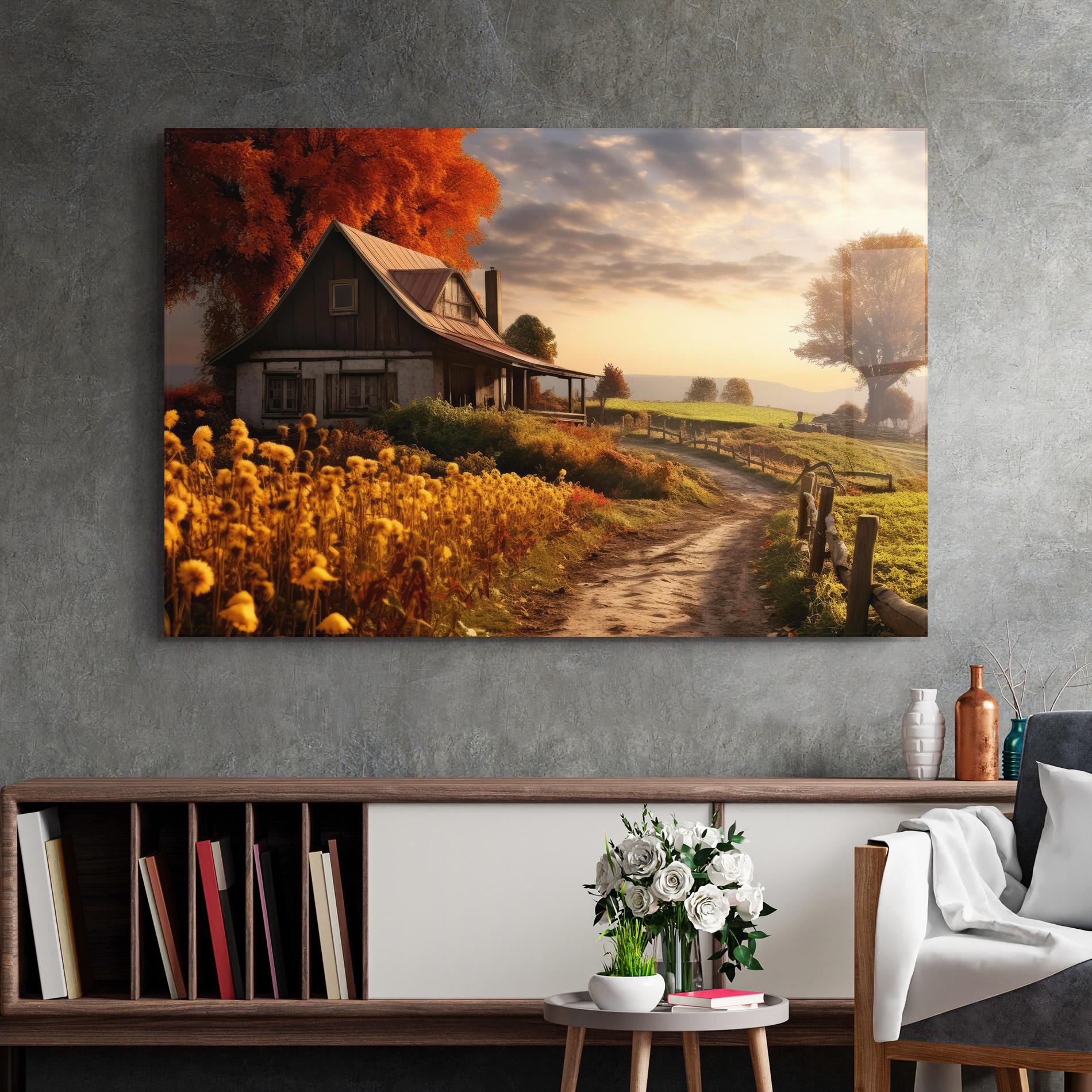 Glasbild Autumn Farm House mockup 2