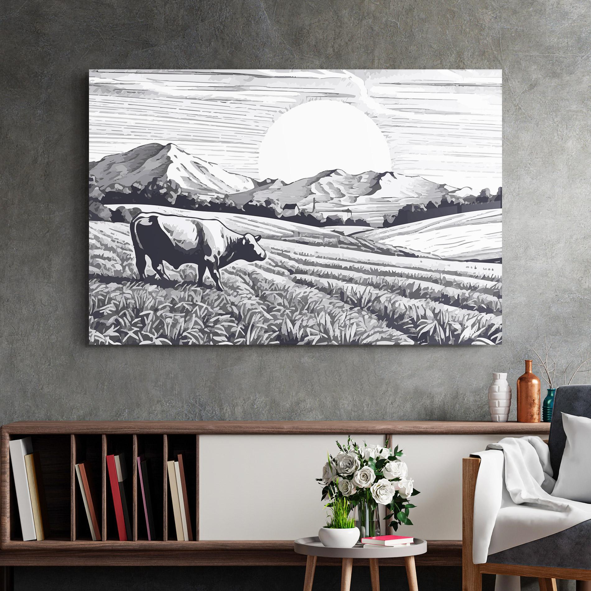 Glasbild Cow Grey Ink mockup 2