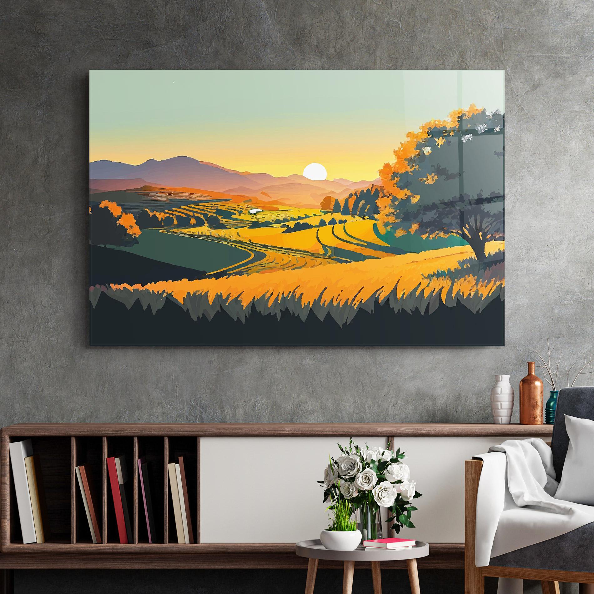 Glasbild Rural Sunset Field mockup 2