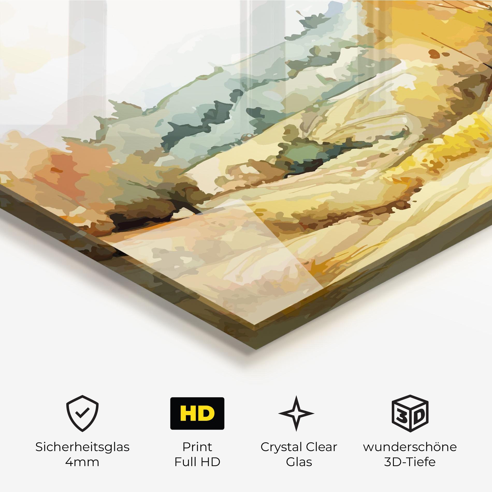 Glasbild Yellow Rural Trees mockup 3