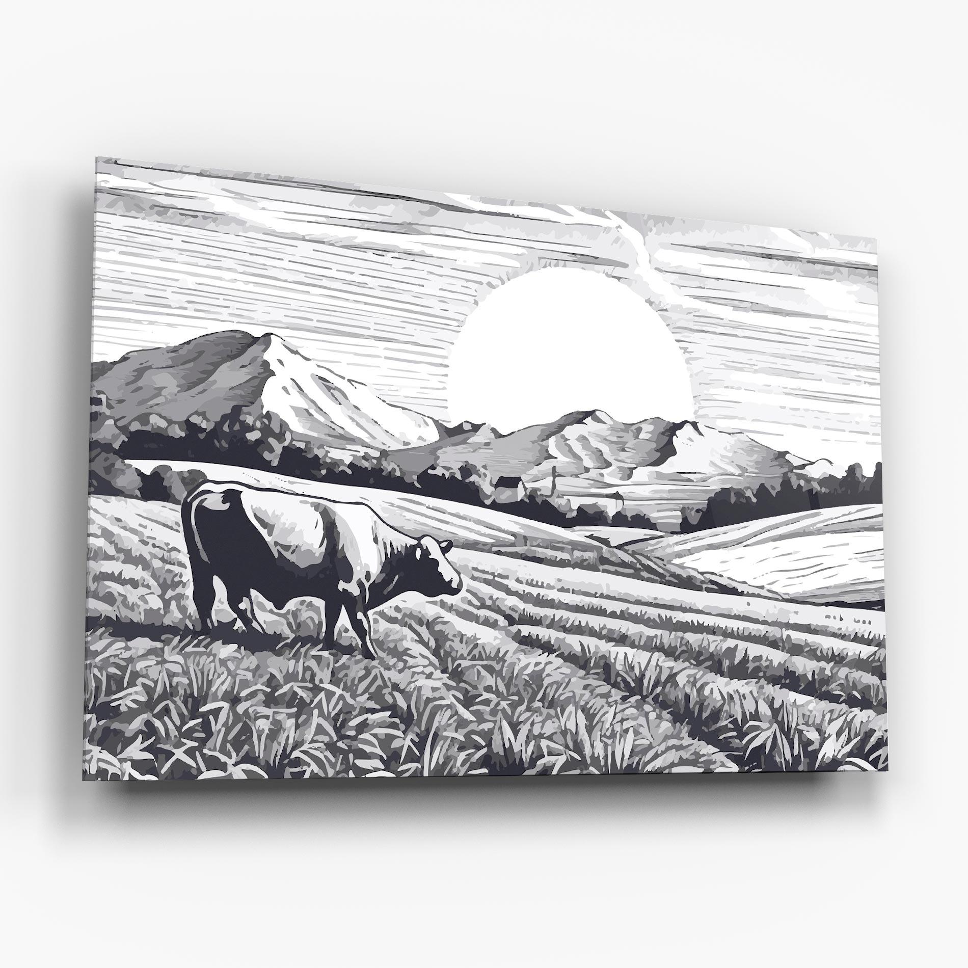 Glasbild Cow Grey Ink mockup 6