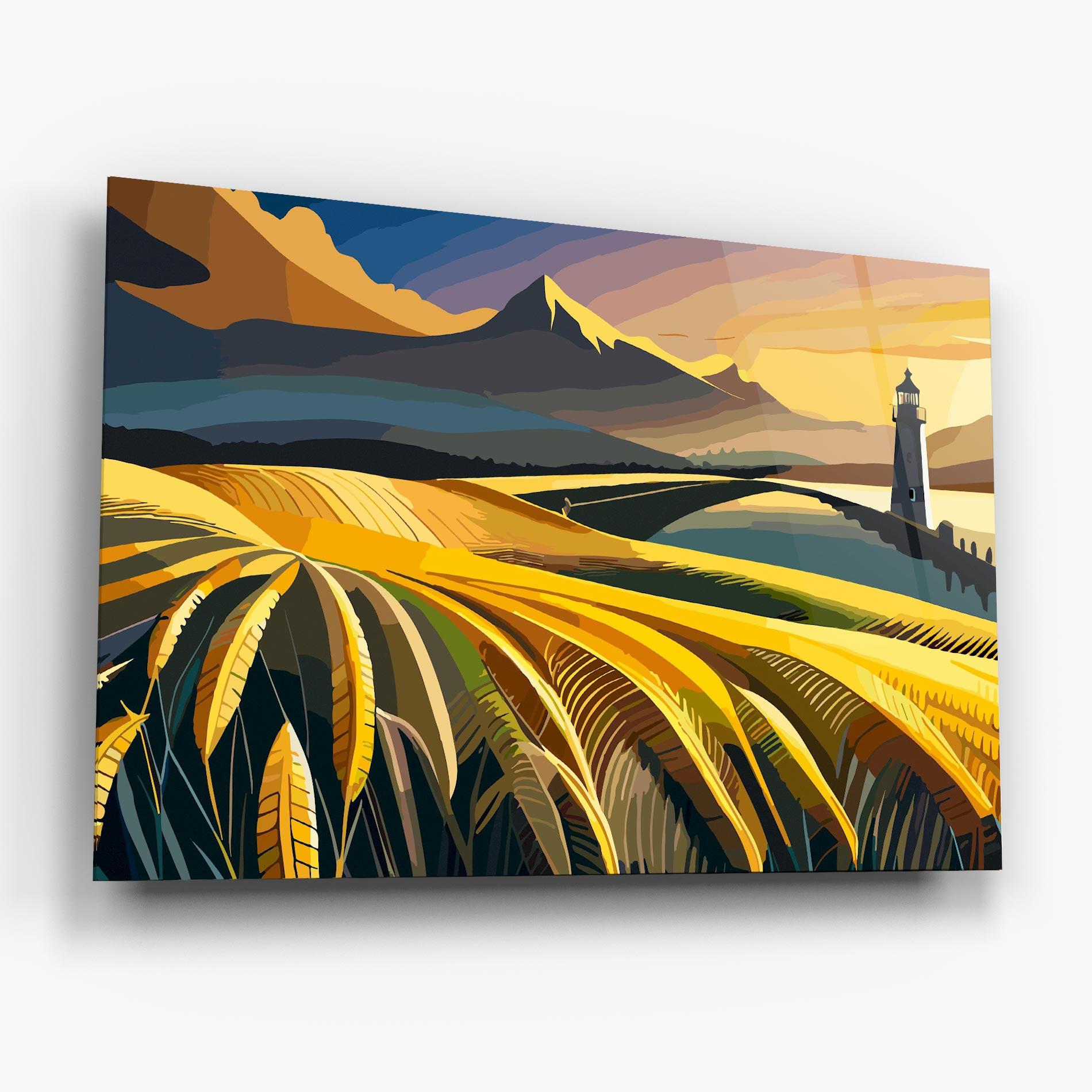 Glasbild Yellow Field Tower mockup 6
