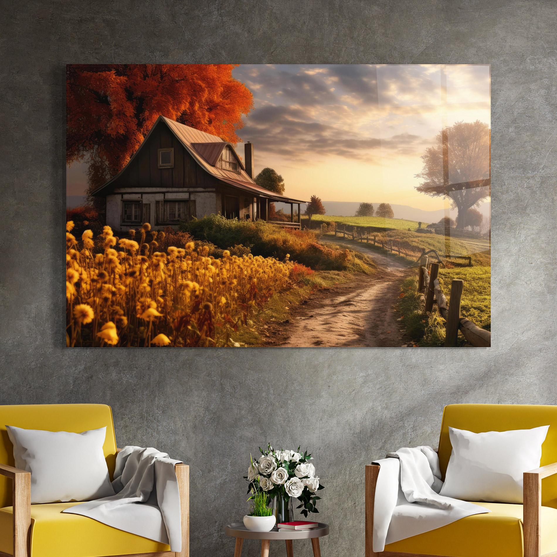 Glasbild Autumn Farm House mockup 4