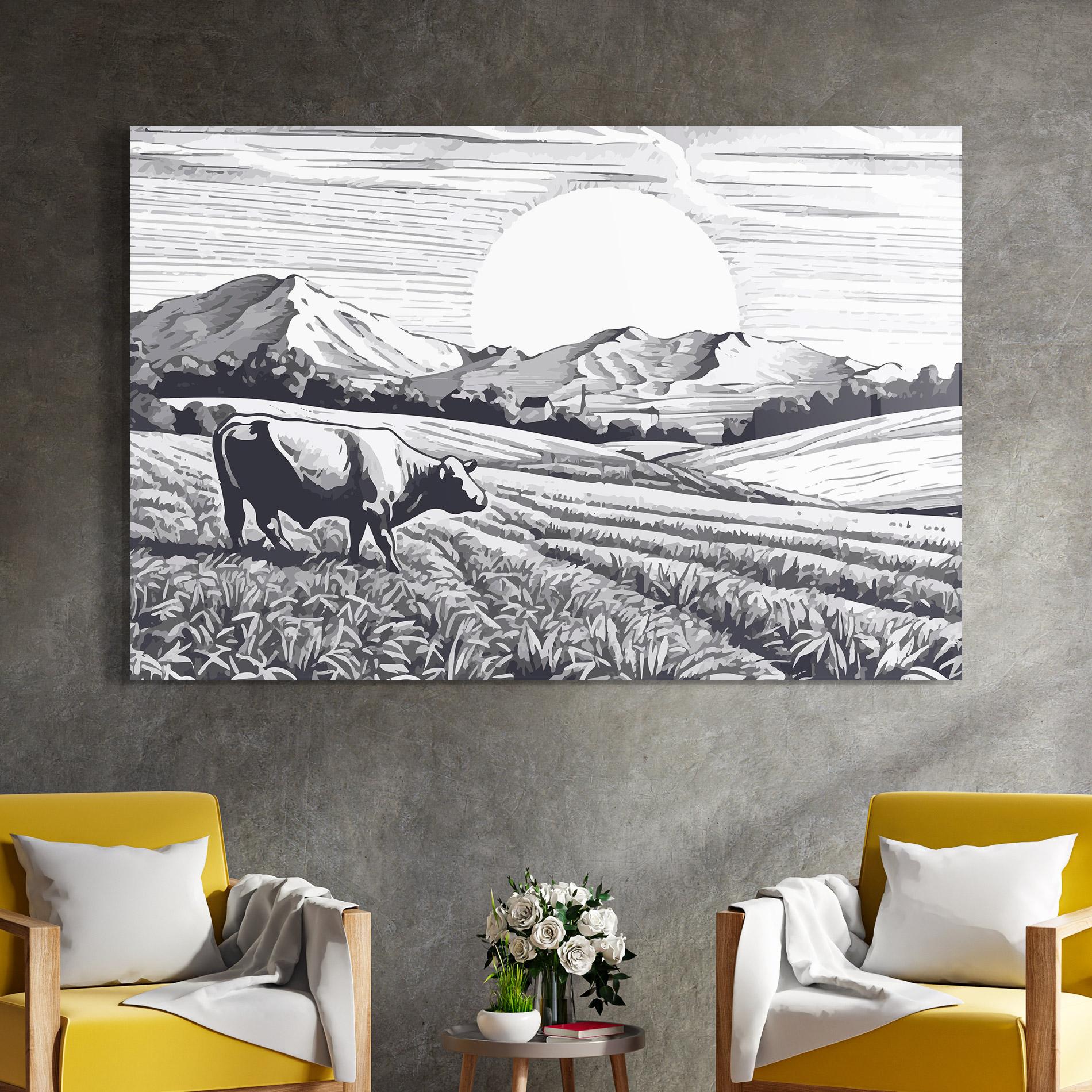 Glasbild Cow Grey Ink mockup 4