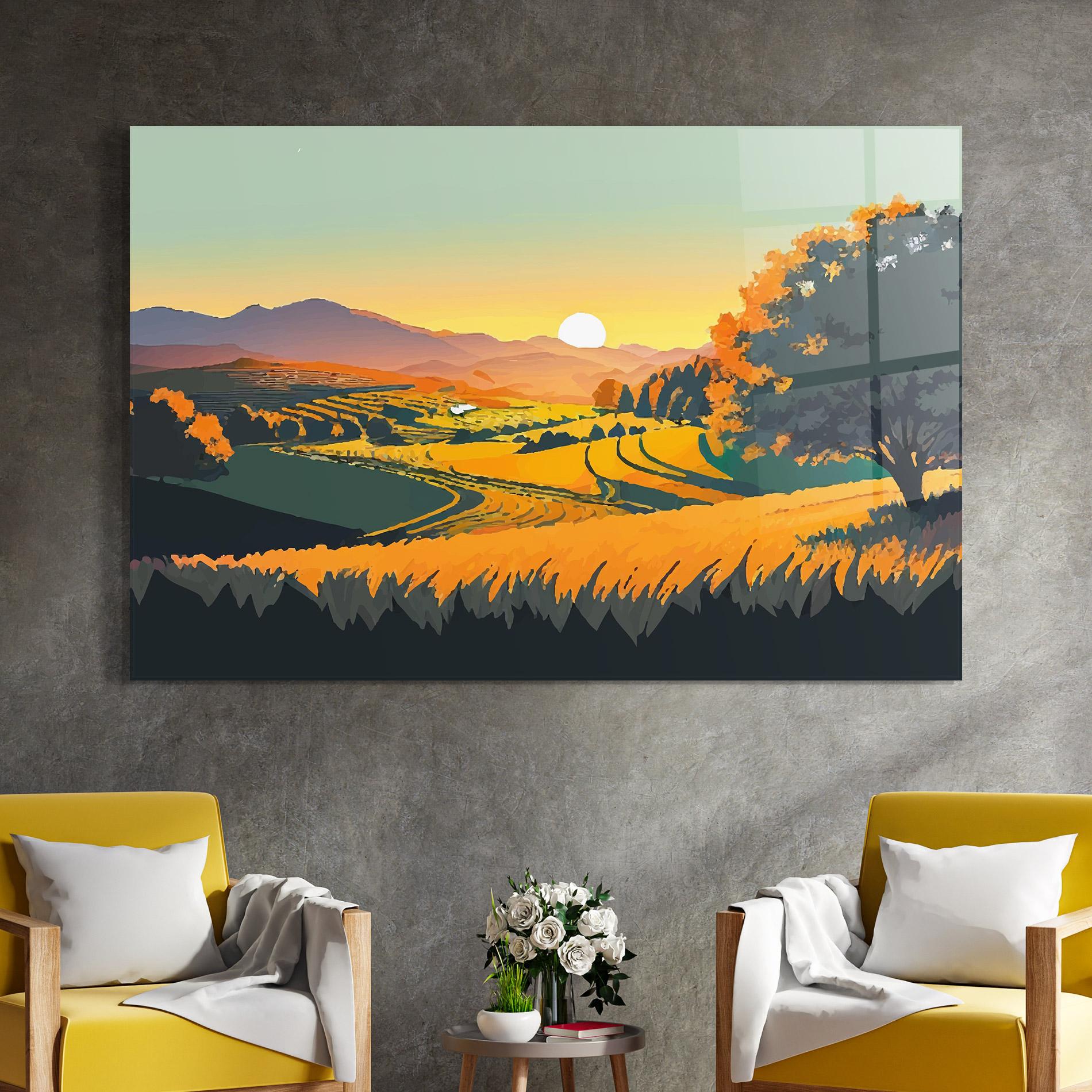 Glasbild Rural Sunset Field mockup 4