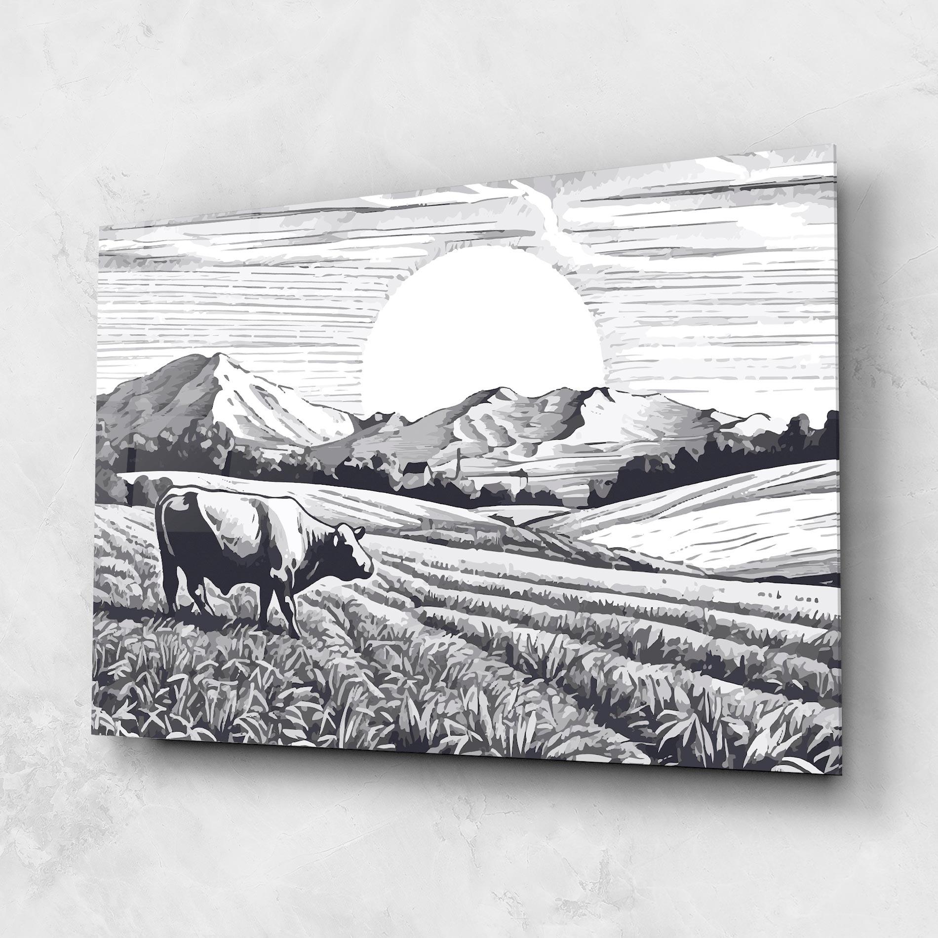 Glasbild Cow Grey Ink mockup 1