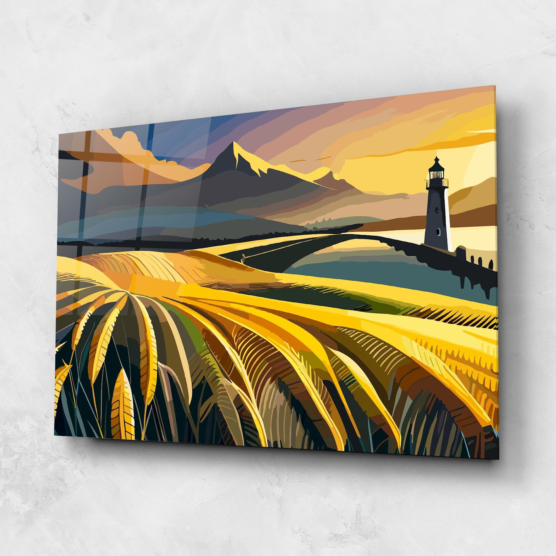 Glasbild Yellow Field Tower mockup 1