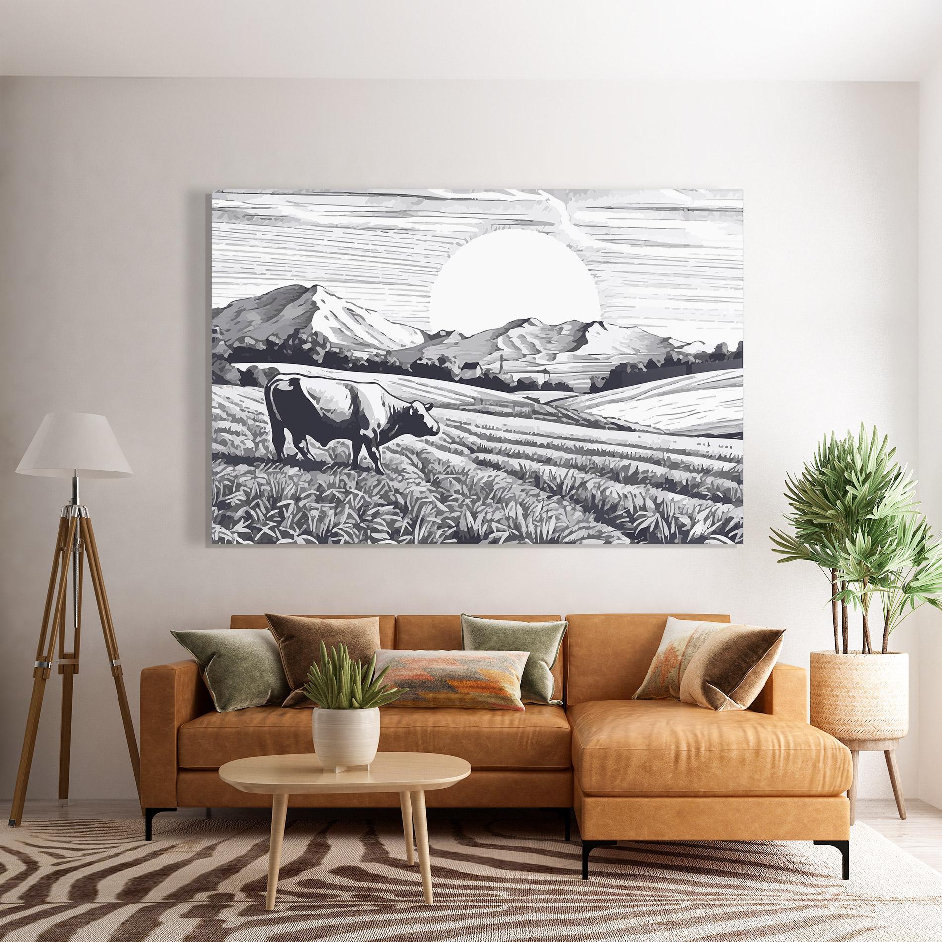 Glasbild Cow Grey Ink mockup 7