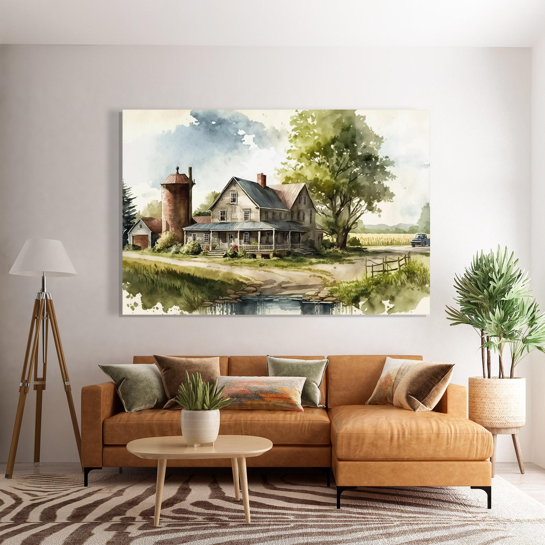 Glasbild Farm Blue Car mockup 7