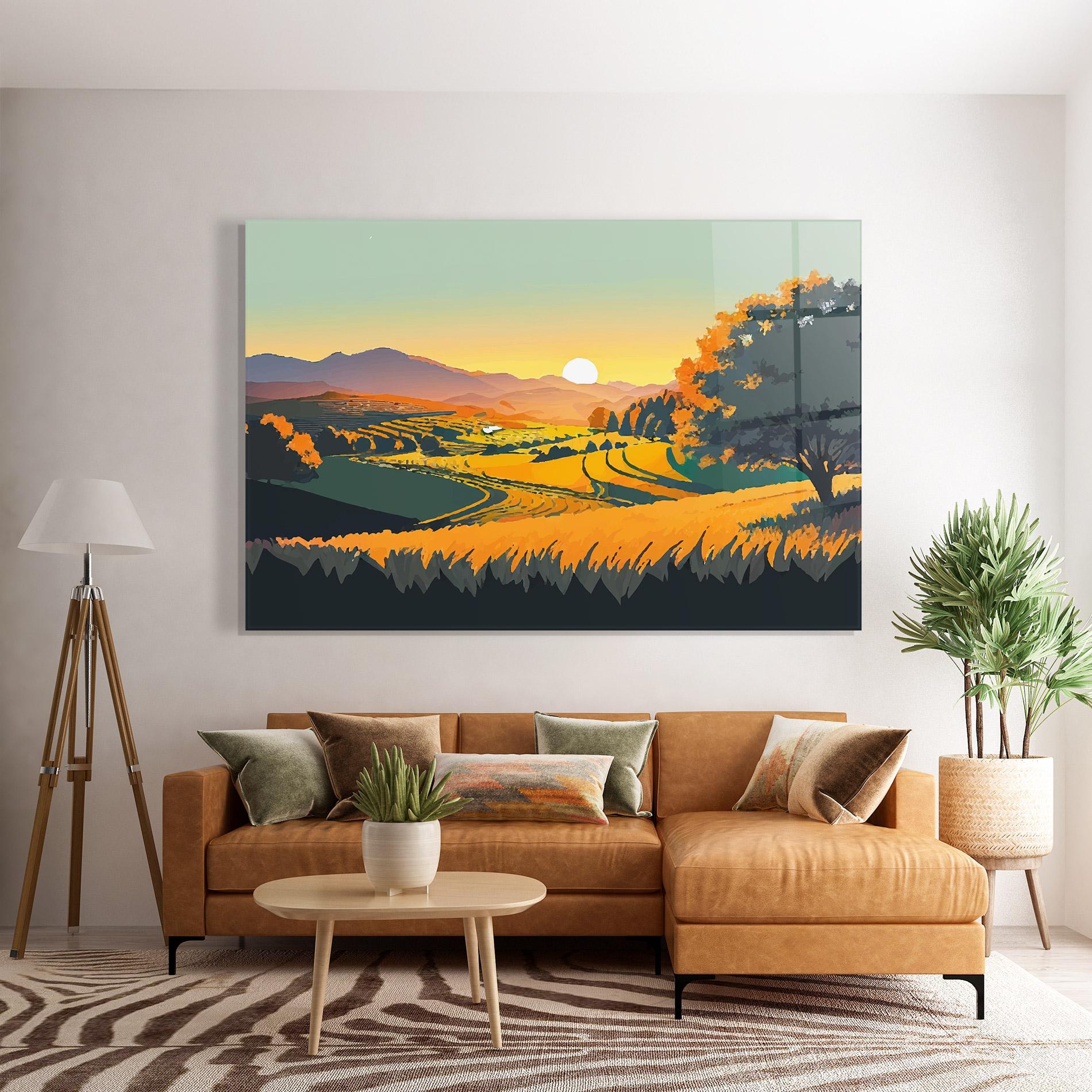 Glasbild Rural Sunset Field mockup 7