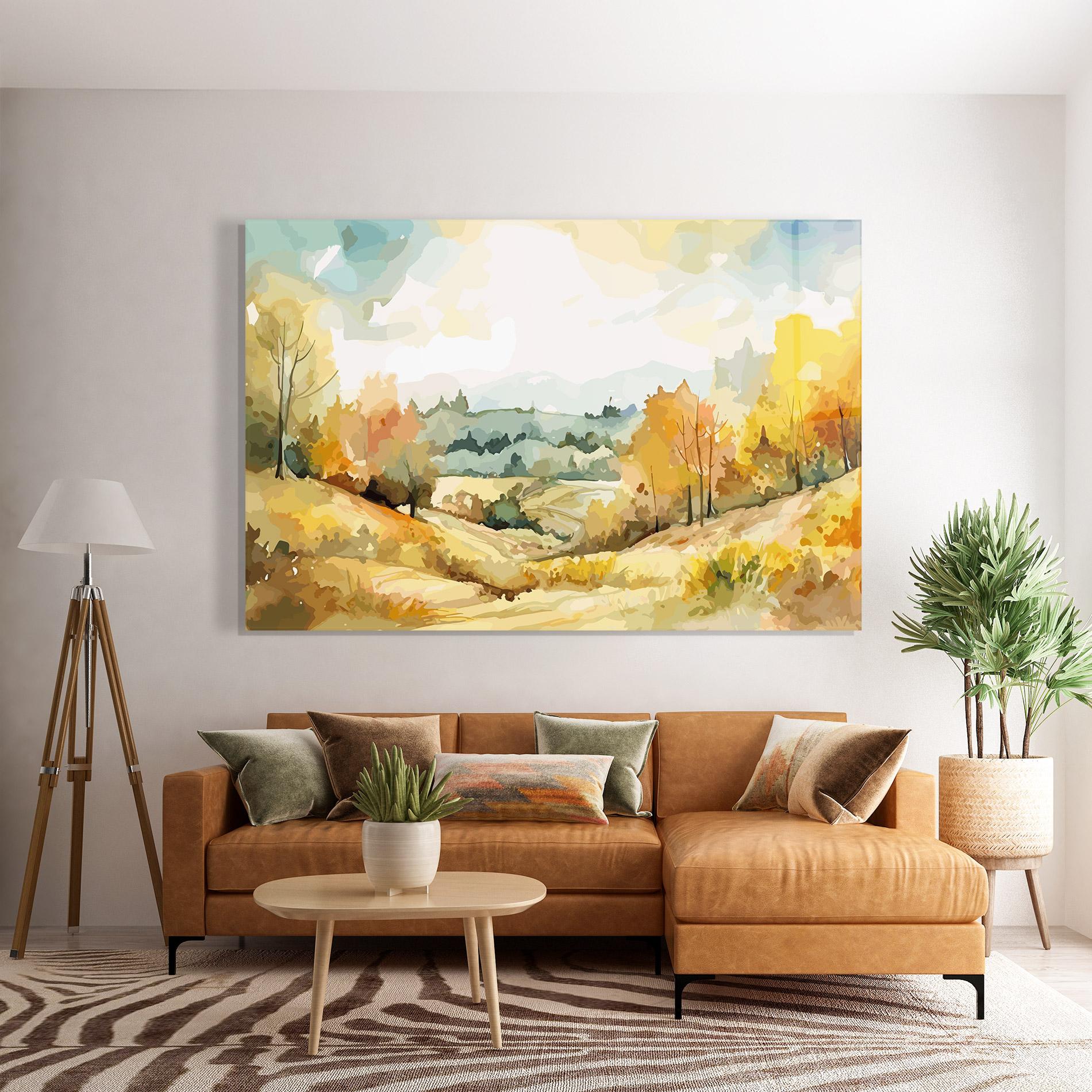 Glasbild Yellow Rural Trees mockup 7