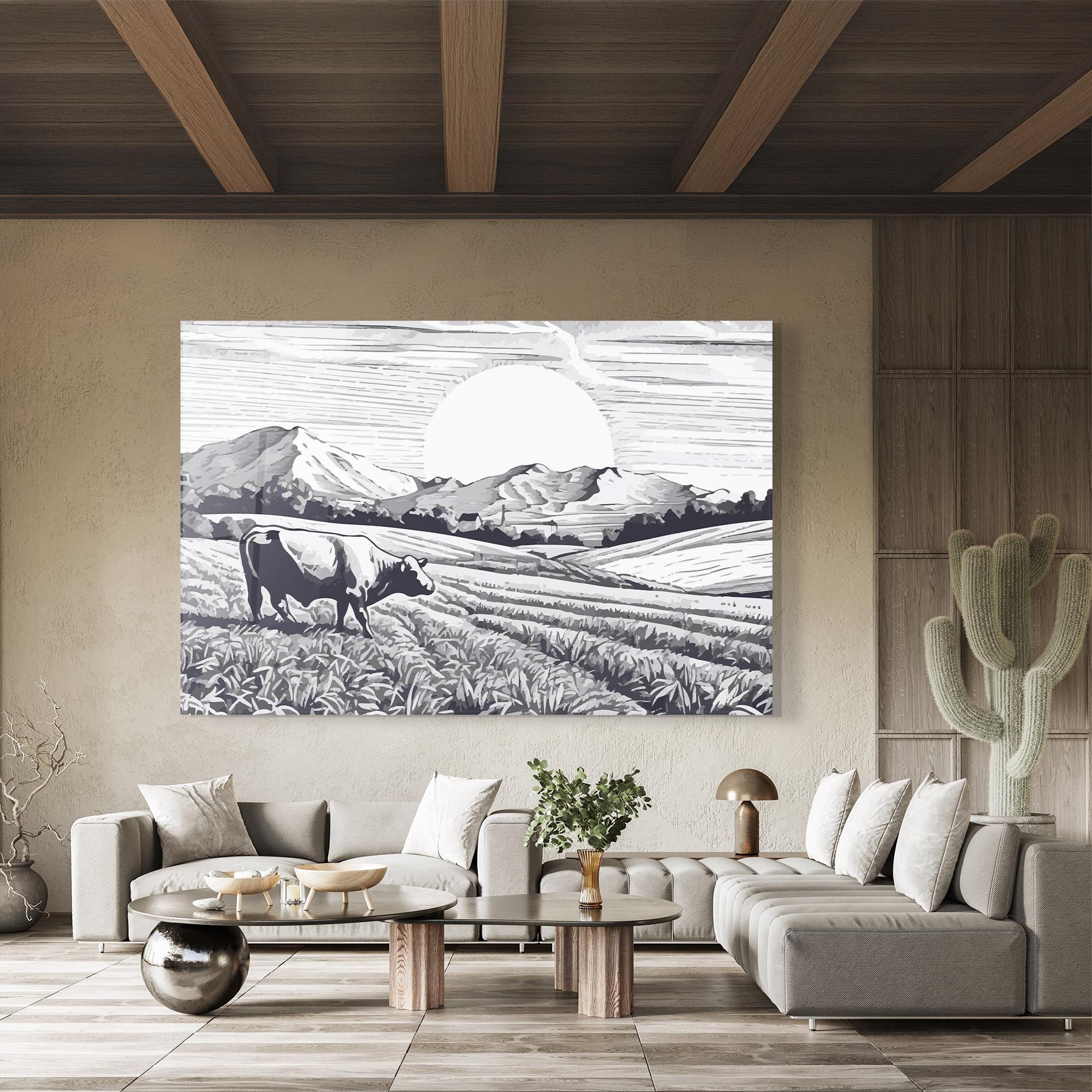 Glasbild Cow Grey Ink mockup 8
