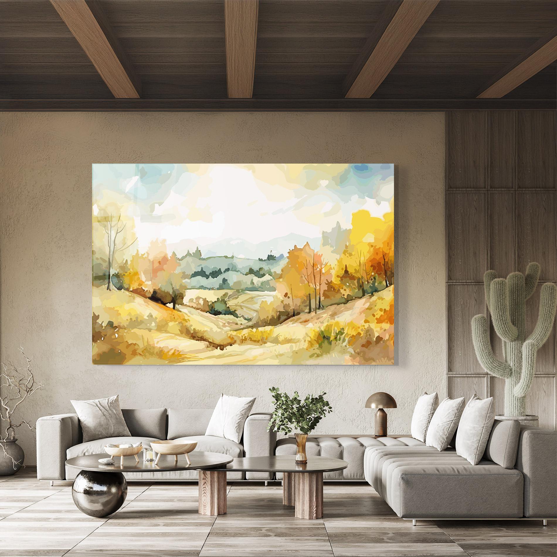 Glasbild Yellow Rural Trees mockup 8